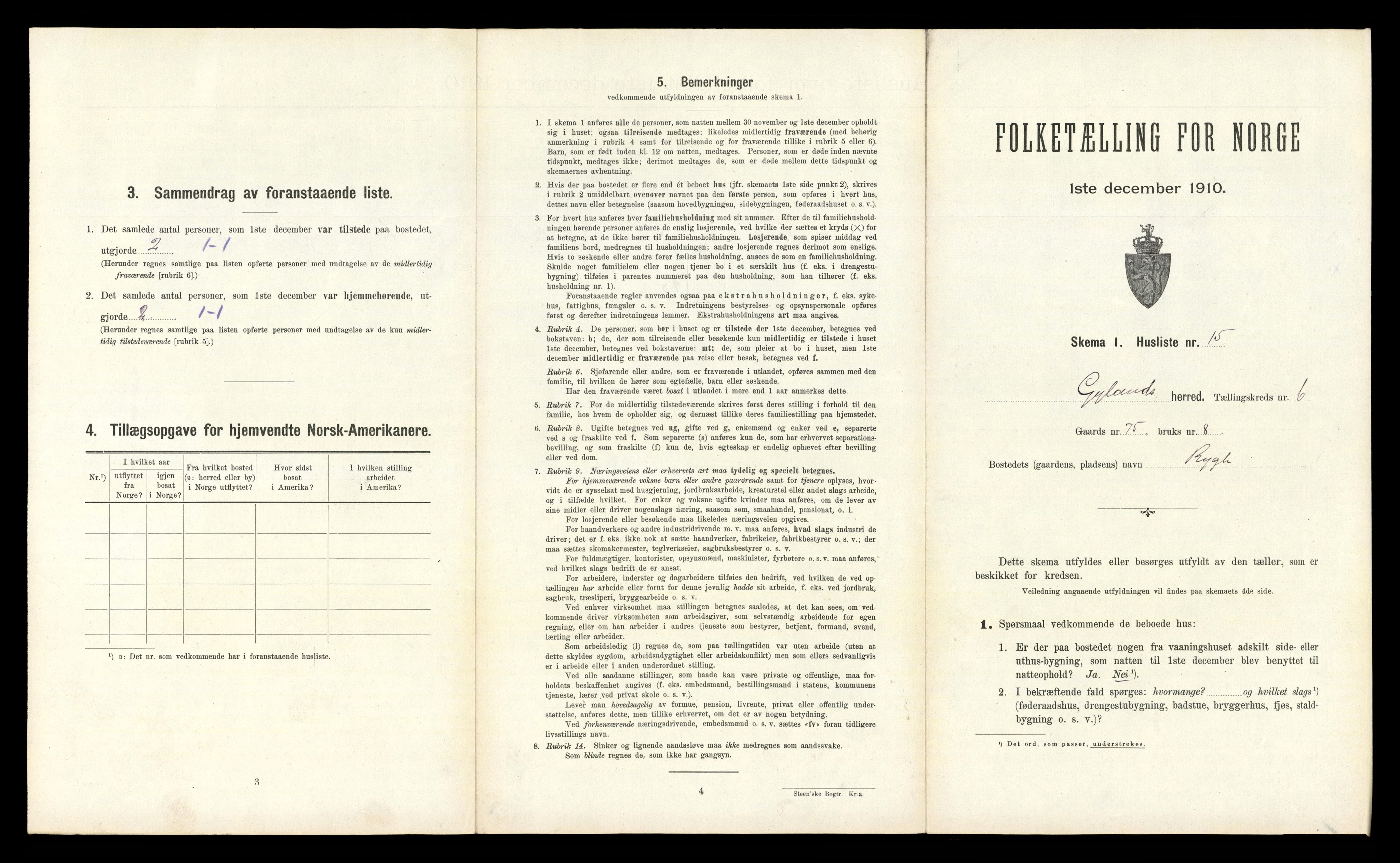 RA, Folketelling 1910 for 1044 Gyland herred, 1910, s. 222