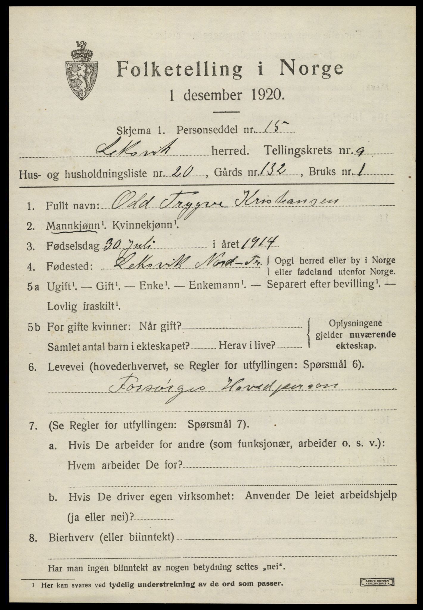 SAT, Folketelling 1920 for 1718 Leksvik herred, 1920, s. 7184
