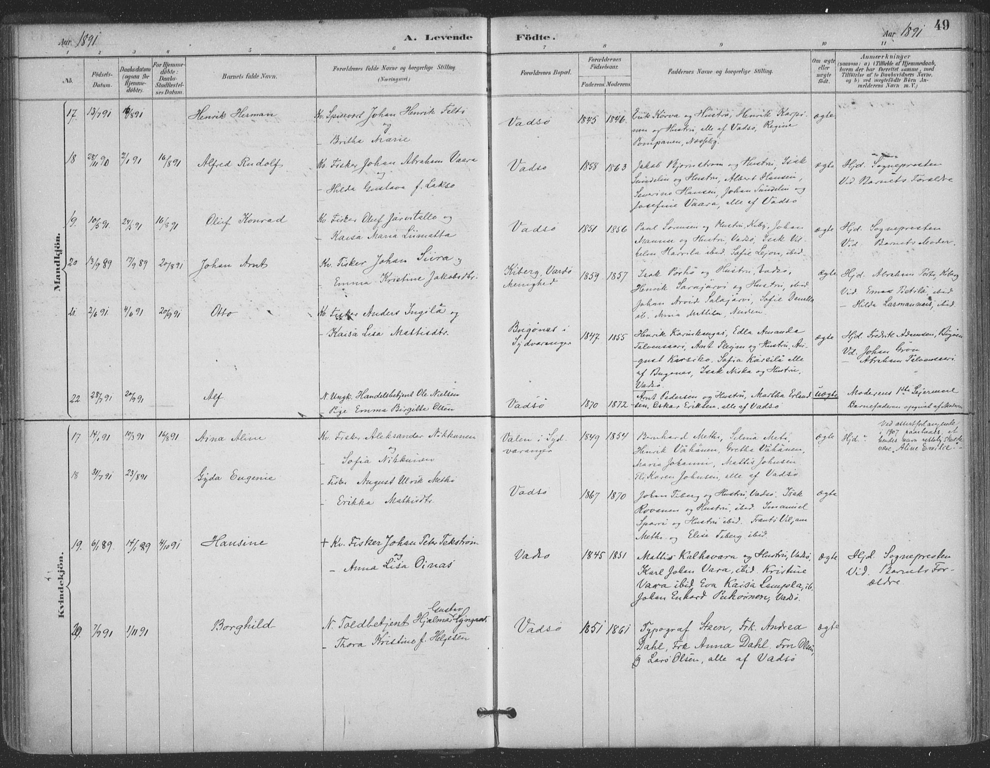Vadsø sokneprestkontor, AV/SATØ-S-1325/H/Ha/L0006kirke: Ministerialbok nr. 6, 1885-1895, s. 49
