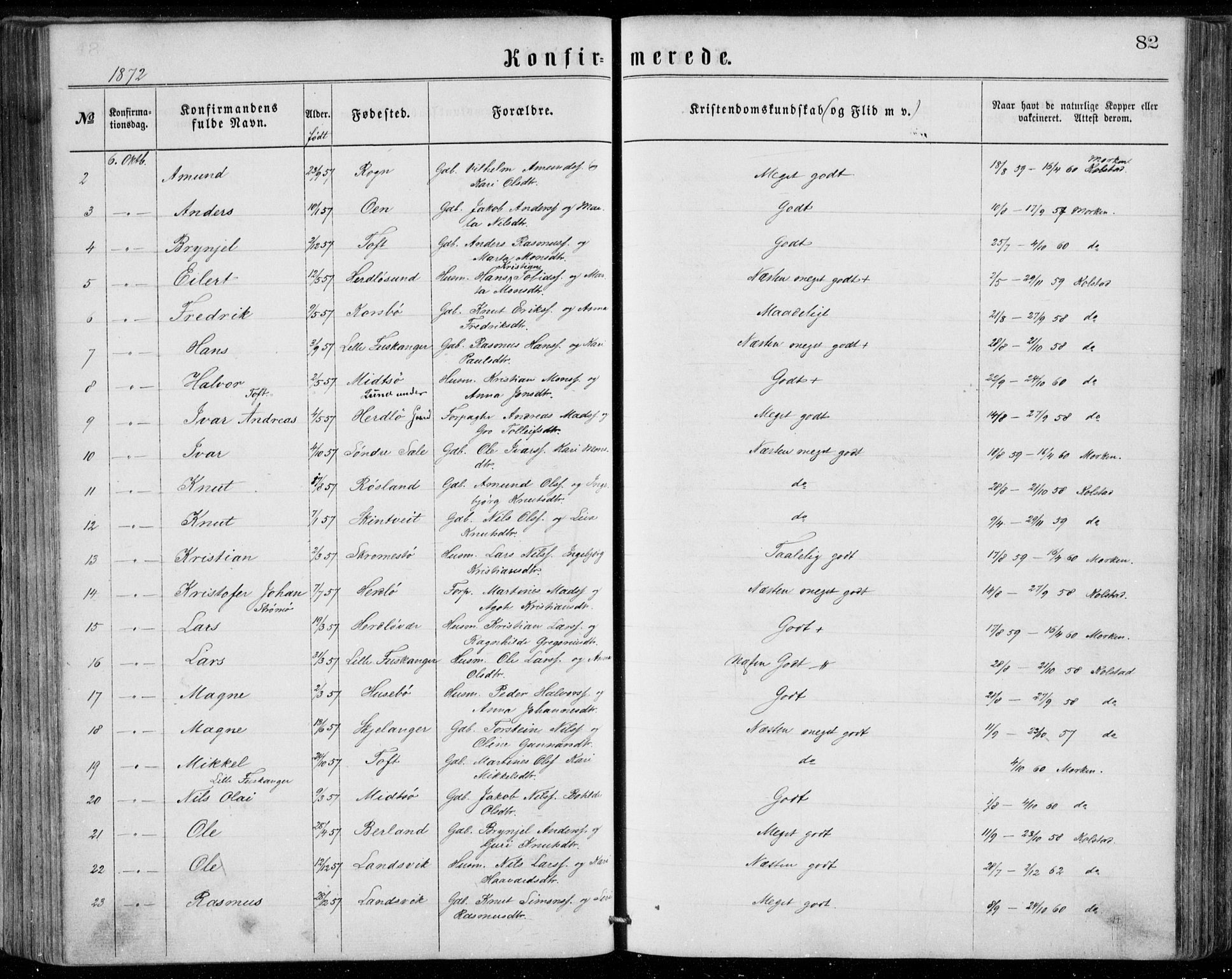Herdla Sokneprestembete, SAB/A-75701/H/Haa: Ministerialbok nr. A 2, 1869-1877, s. 82