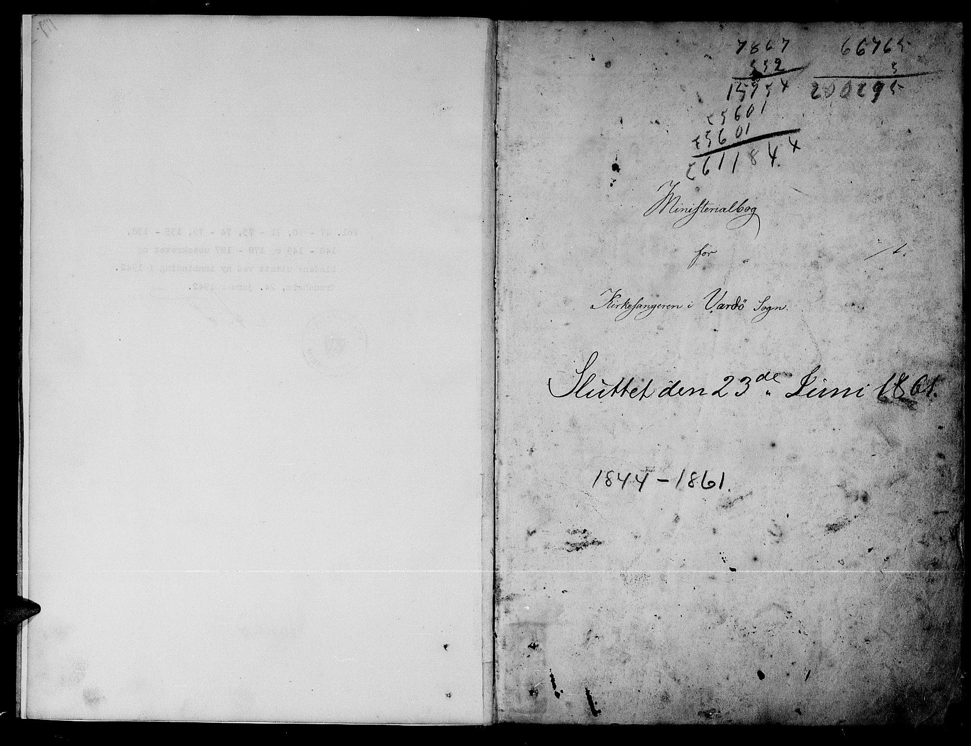 Vardø sokneprestkontor, SATØ/S-1332/H/Hb/L0001klokker: Klokkerbok nr. 1, 1844-1861, s. 1