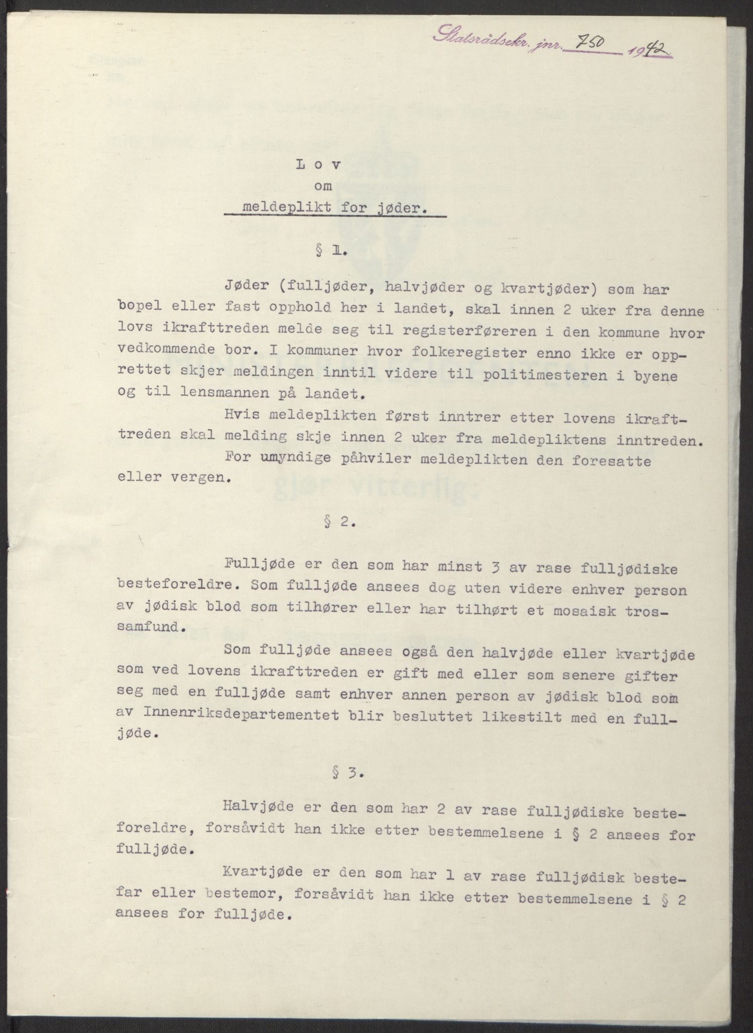 NS-administrasjonen 1940-1945 (Statsrådsekretariatet, de kommisariske statsråder mm), RA/S-4279/D/Db/L0098: Lover II, 1942, s. 522
