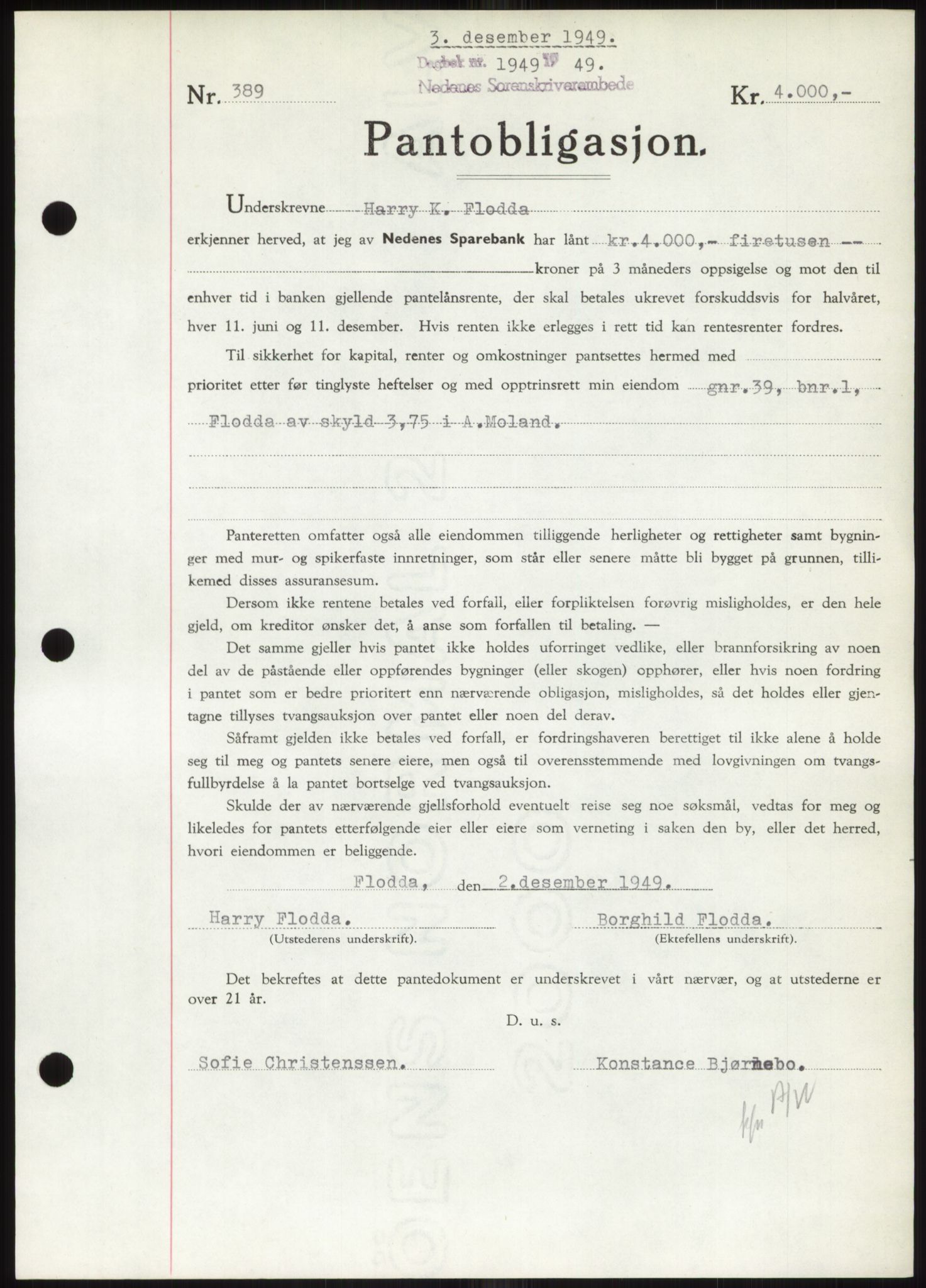 Nedenes sorenskriveri, AV/SAK-1221-0006/G/Gb/Gbb/L0007: Pantebok nr. B7, 1949-1950, Dagboknr: 1949/1949