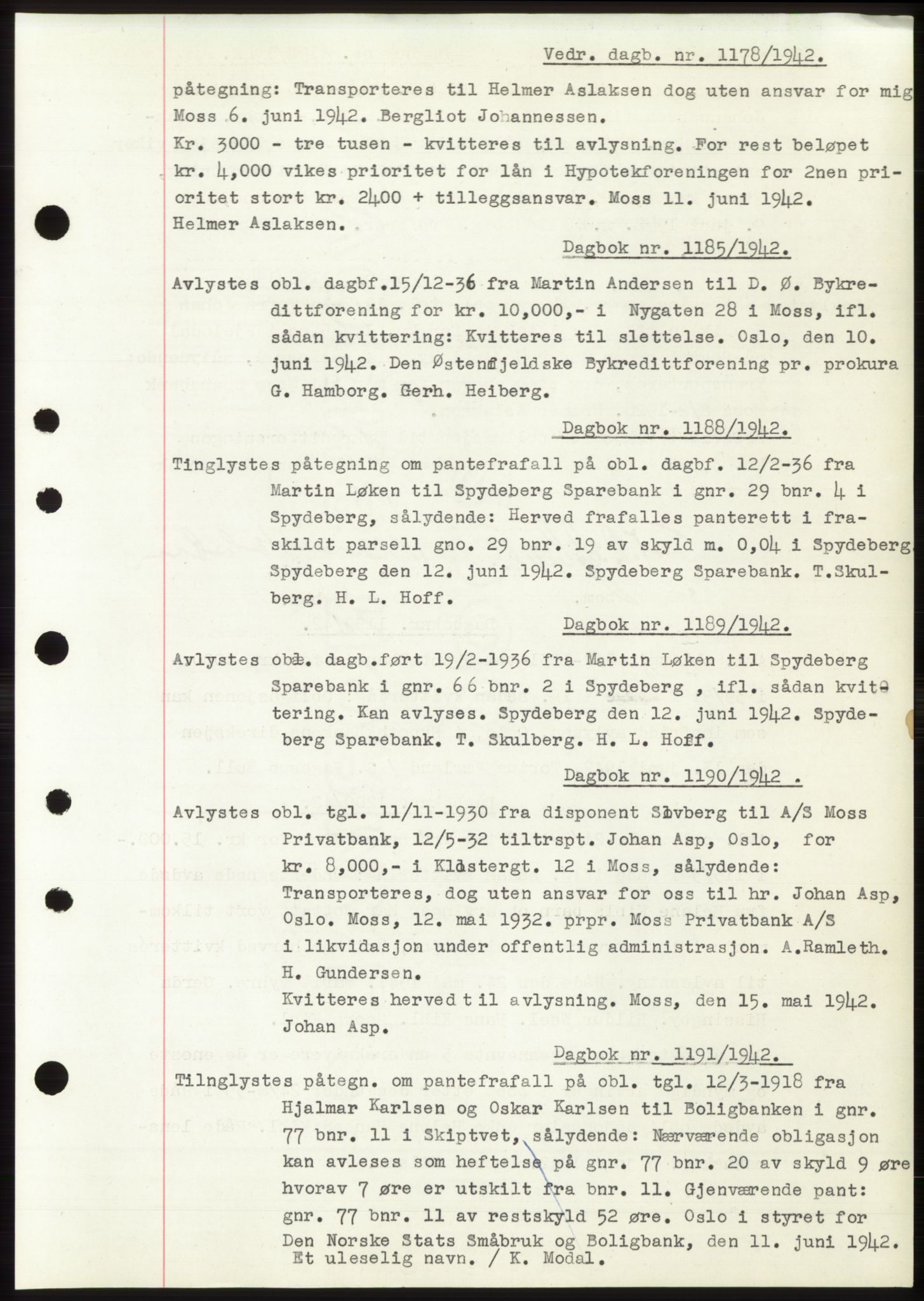 Moss sorenskriveri, SAO/A-10168: Pantebok nr. C10, 1938-1950, Dagboknr: 1178/1942