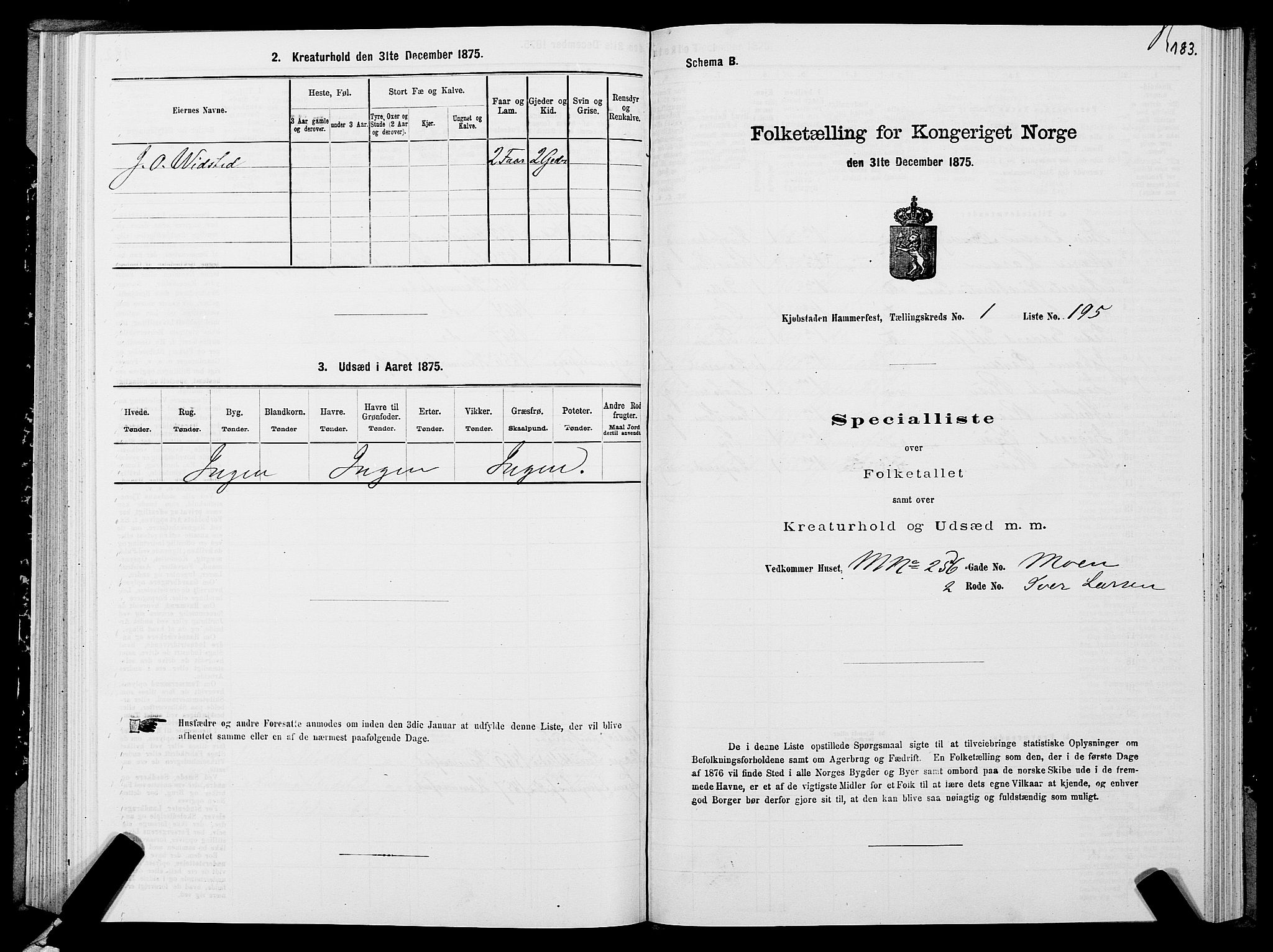 SATØ, Folketelling 1875 for 2001B Hammerfest prestegjeld, Hammerfest kjøpstad, 1875, s. 2183