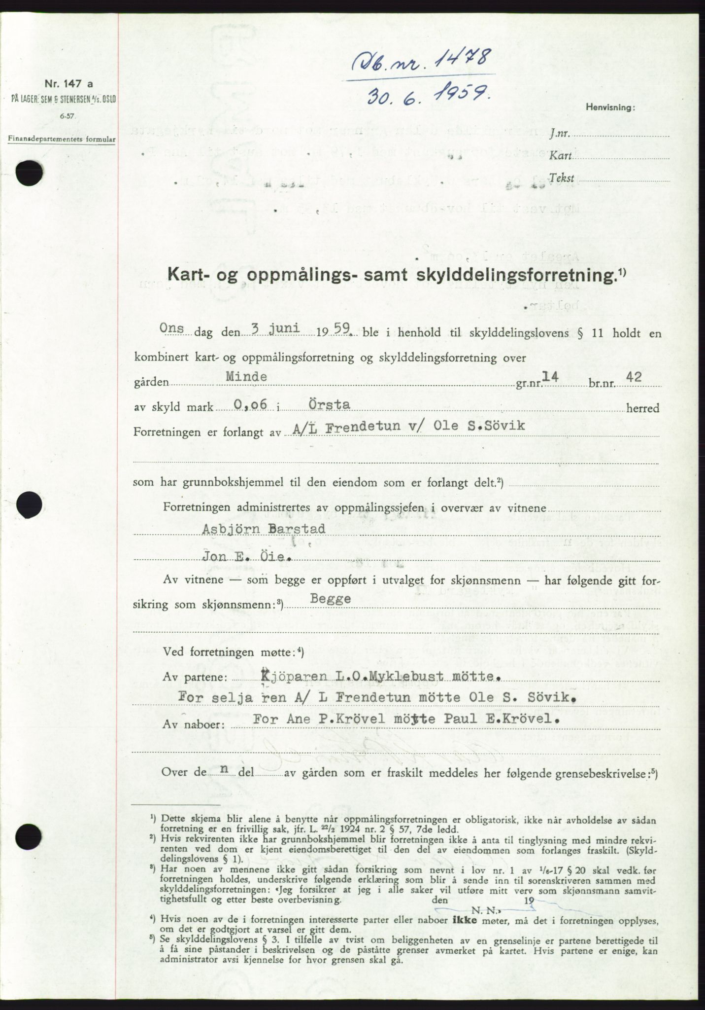 Søre Sunnmøre sorenskriveri, SAT/A-4122/1/2/2C/L0112: Pantebok nr. 38A, 1959-1959, Dagboknr: 1478/1959