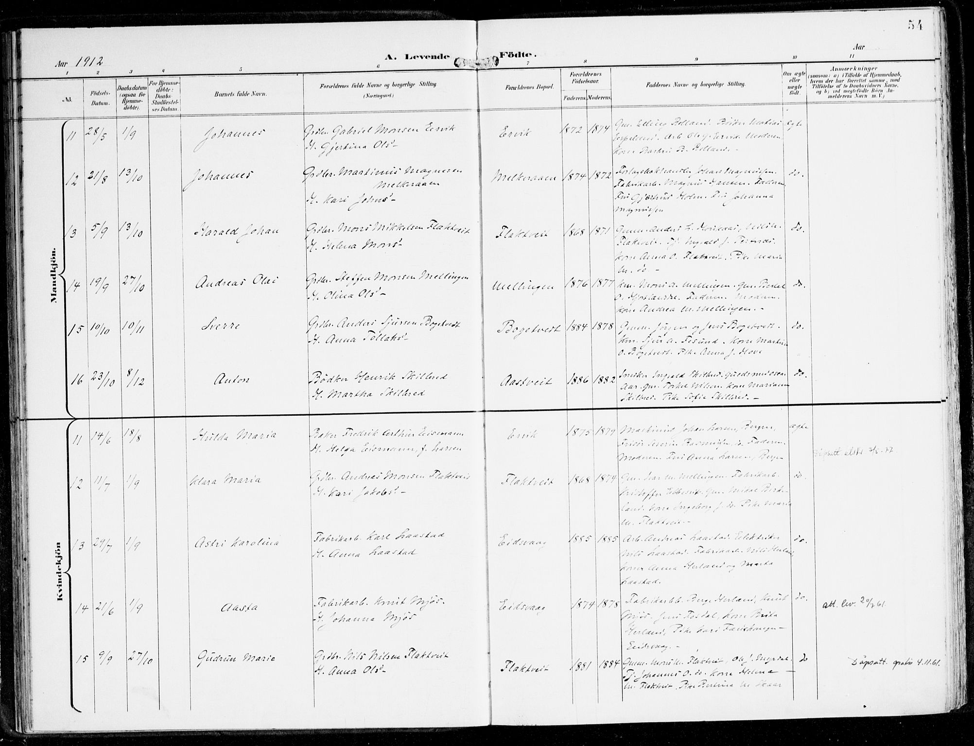 Hamre sokneprestembete, AV/SAB-A-75501/H/Ha/Haa/Haad/L0002: Ministerialbok nr. D 2, 1899-1916, s. 54