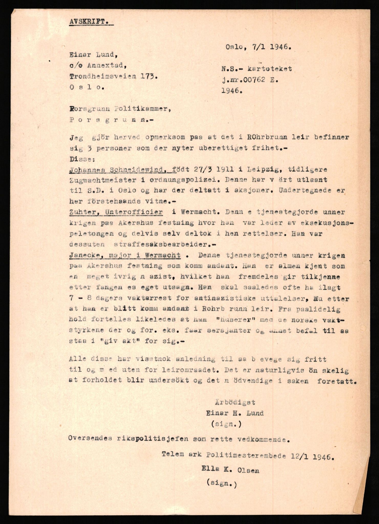 Forsvaret, Forsvarets overkommando II, AV/RA-RAFA-3915/D/Db/L0030: CI Questionaires. Tyske okkupasjonsstyrker i Norge. Tyskere., 1945-1946, s. 81