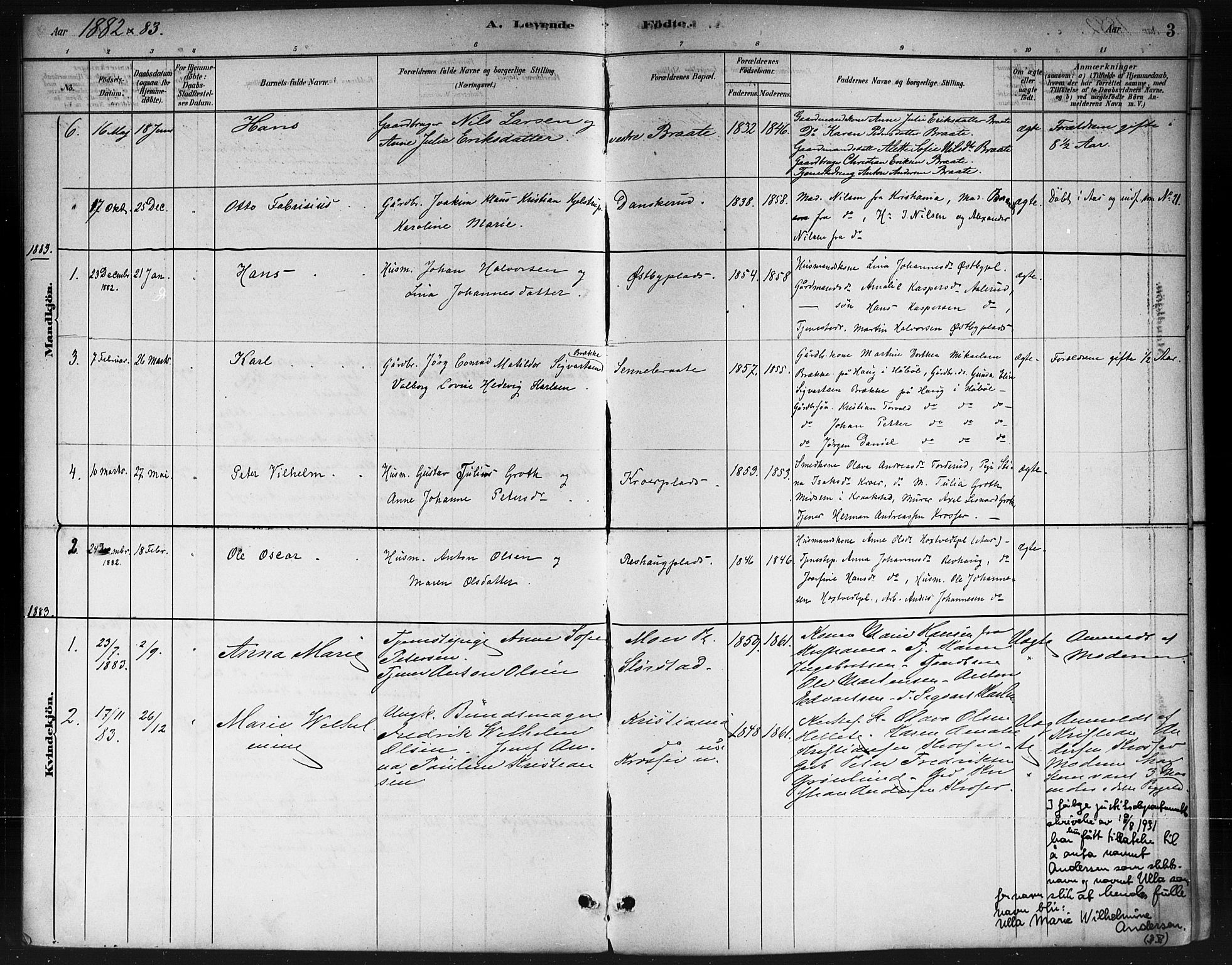 Ås prestekontor Kirkebøker, AV/SAO-A-10894/F/Fc/L0001: Ministerialbok nr. III 1, 1881-1891, s. 3