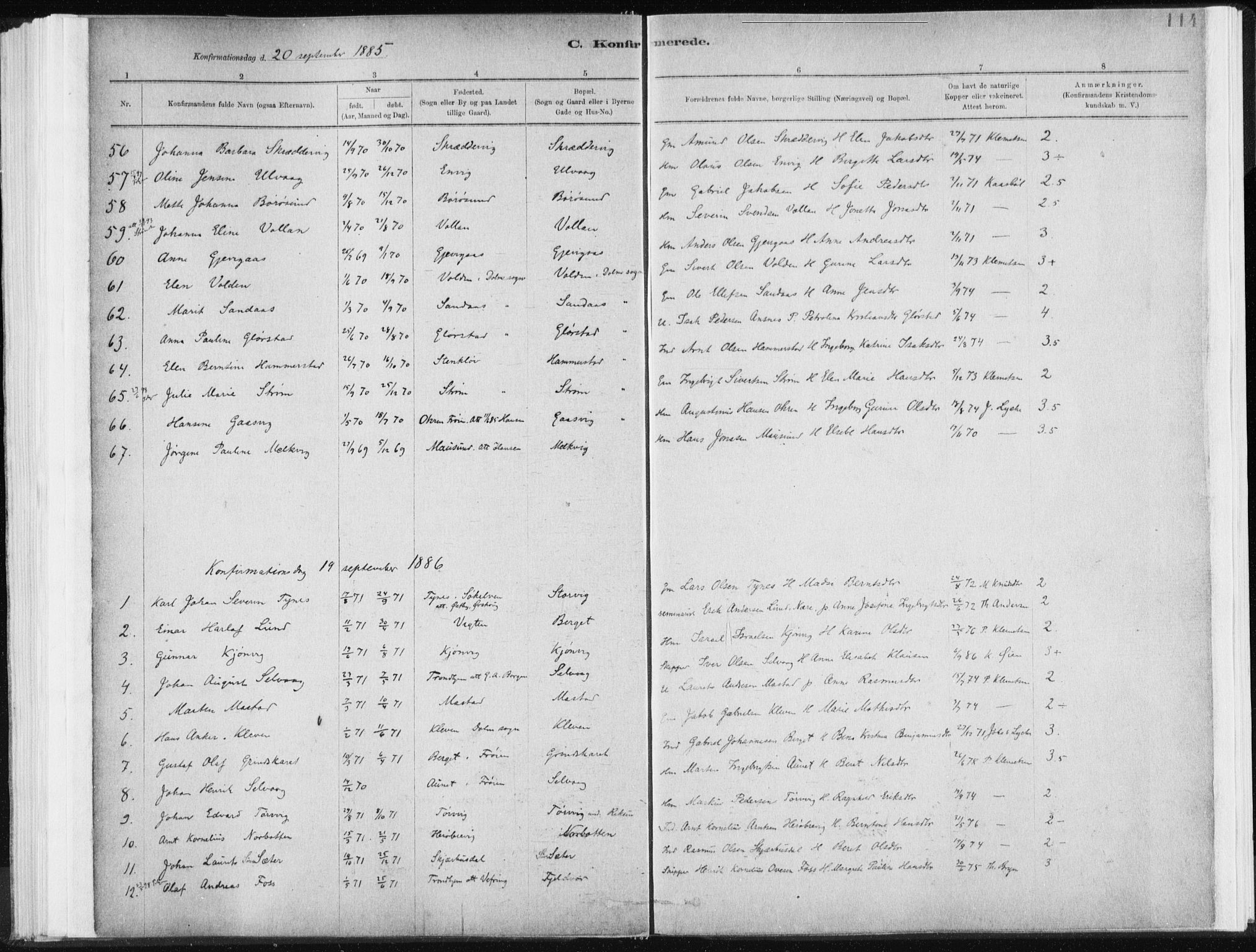 Ministerialprotokoller, klokkerbøker og fødselsregistre - Sør-Trøndelag, SAT/A-1456/637/L0558: Ministerialbok nr. 637A01, 1882-1899, s. 114