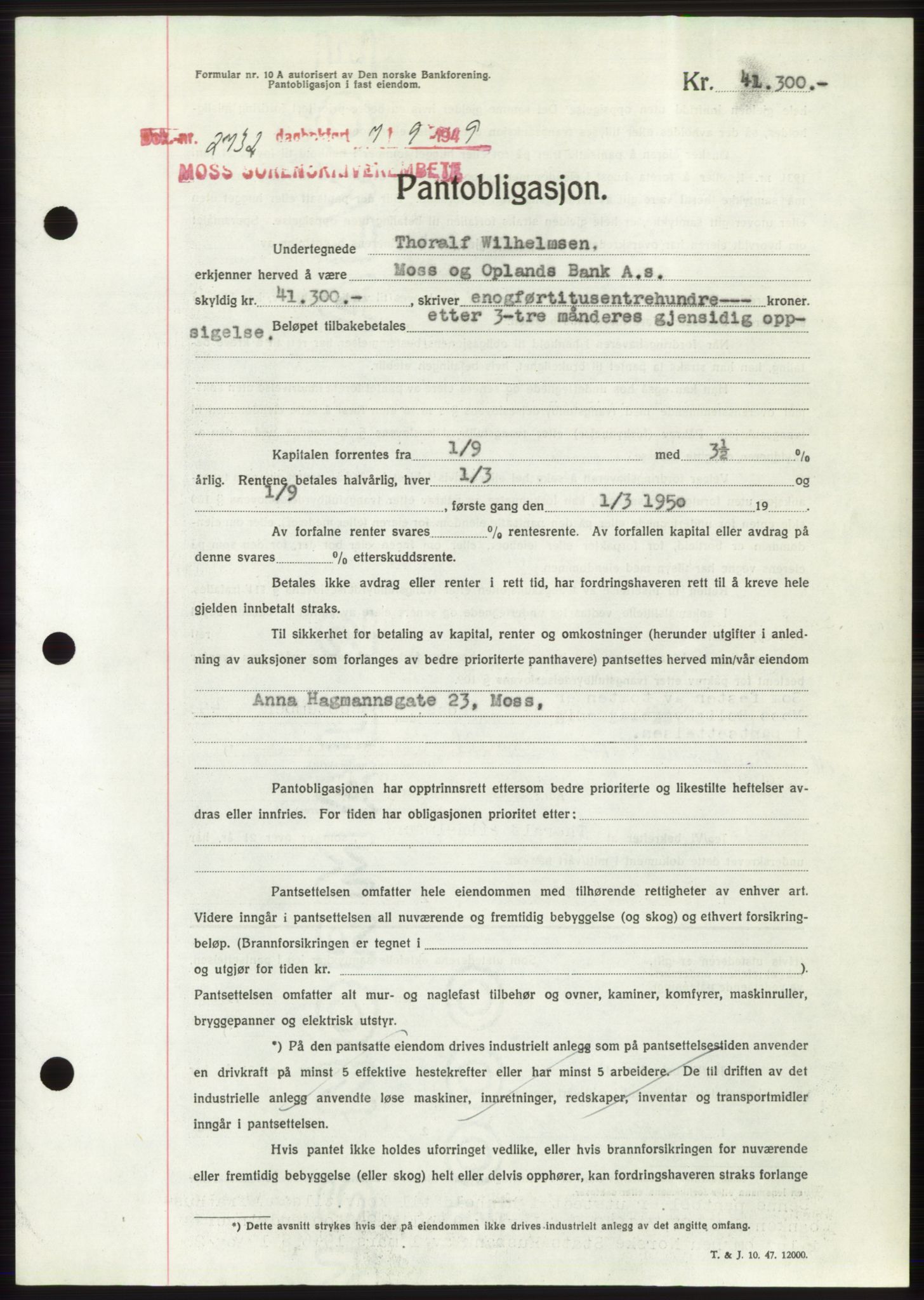 Moss sorenskriveri, SAO/A-10168: Pantebok nr. B22, 1949-1949, Dagboknr: 2732/1949