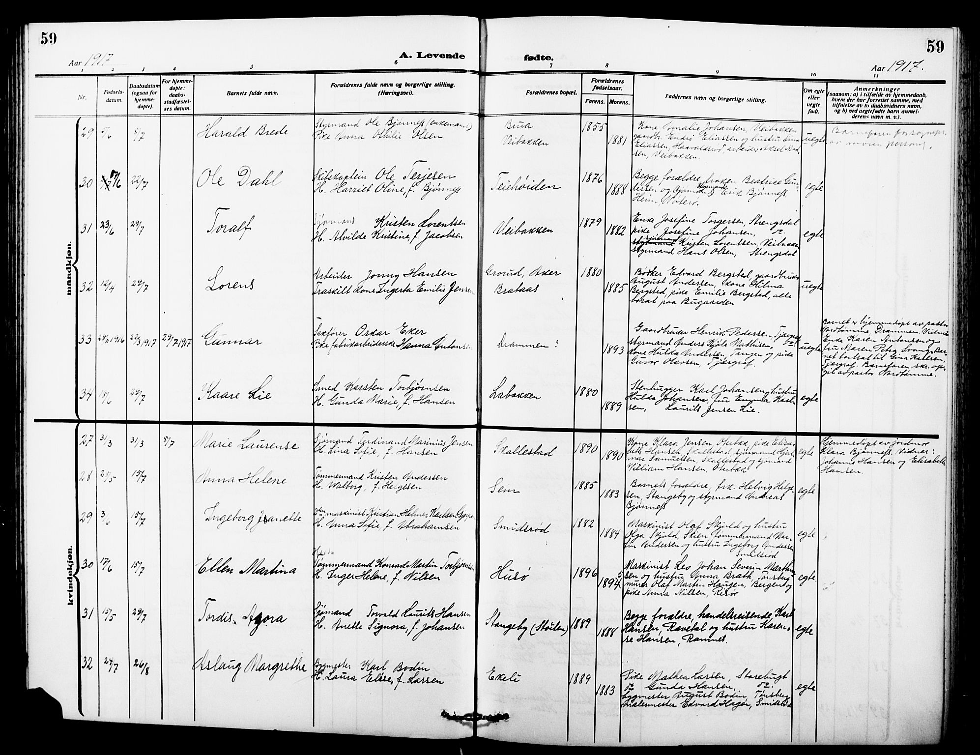 Nøtterøy kirkebøker, AV/SAKO-A-354/G/Ga/L0005: Klokkerbok nr. I 5, 1910-1924, s. 59