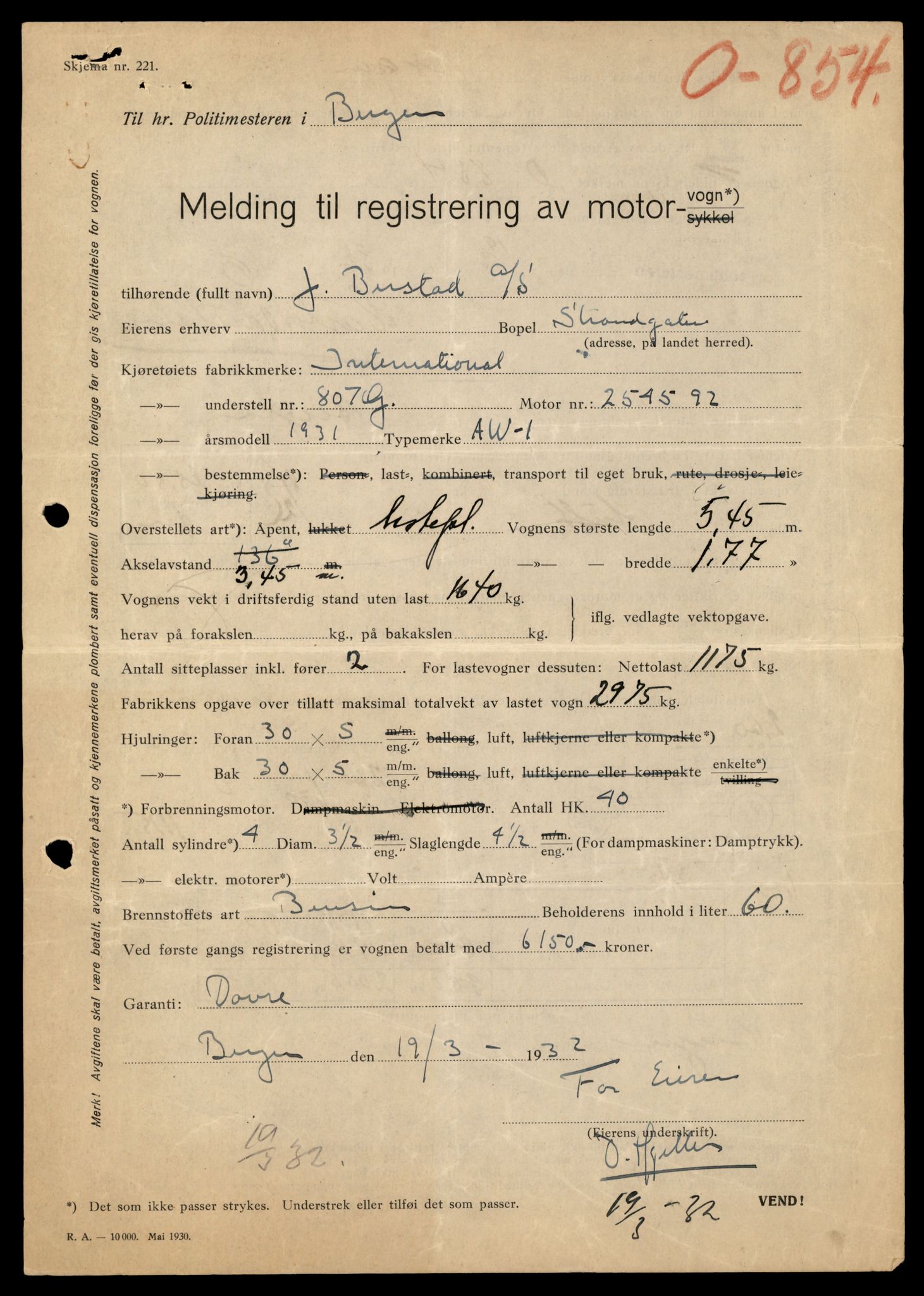 Møre og Romsdal vegkontor - Ålesund trafikkstasjon, SAT/A-4099/F/Fe/L0013: Registreringskort for kjøretøy T 1451 - T 1564, 1927-1998, s. 1007