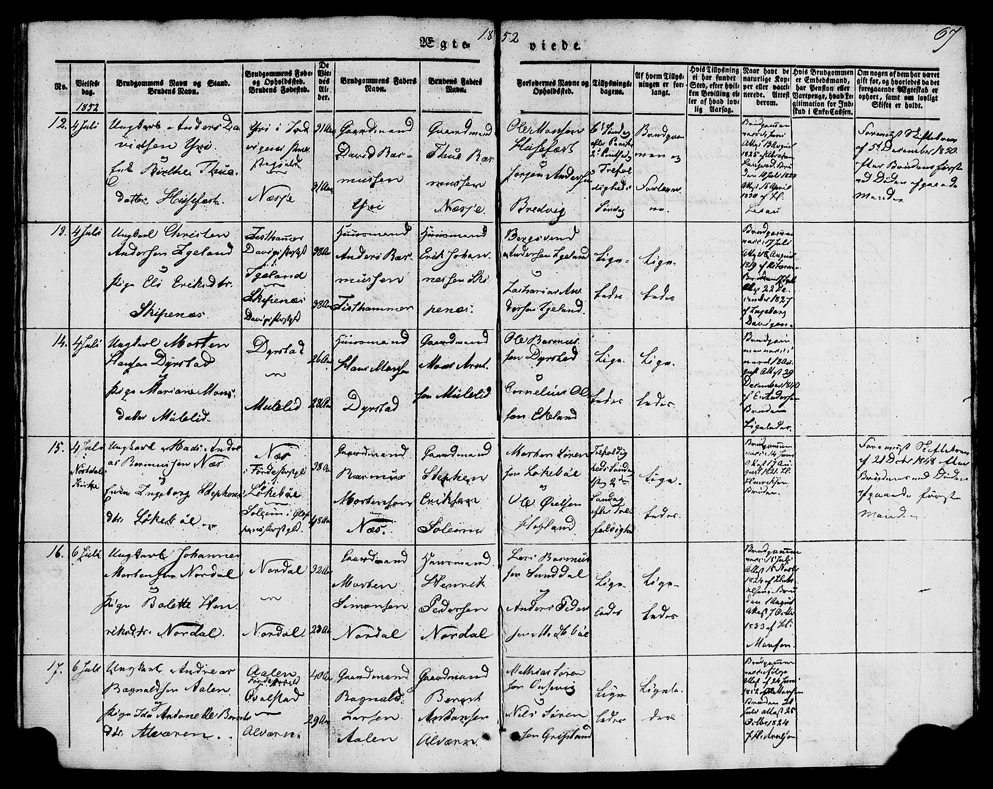 Kinn sokneprestembete, AV/SAB-A-80801/H/Haa/Haaa/L0009: Ministerialbok nr. A 9, 1841-1852, s. 67