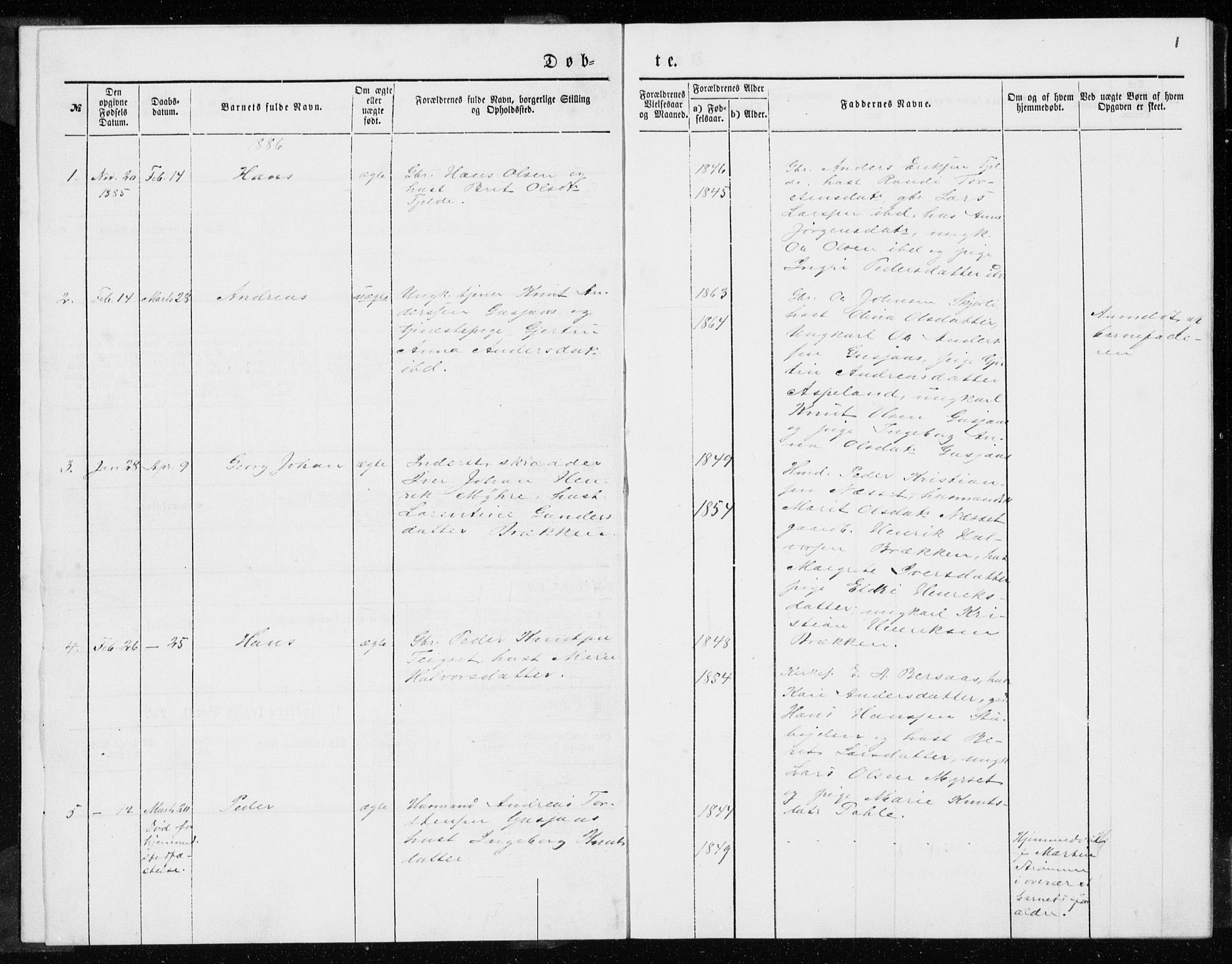 Ministerialprotokoller, klokkerbøker og fødselsregistre - Møre og Romsdal, AV/SAT-A-1454/551/L0631: Klokkerbok nr. 551C03, 1886-1894, s. 1