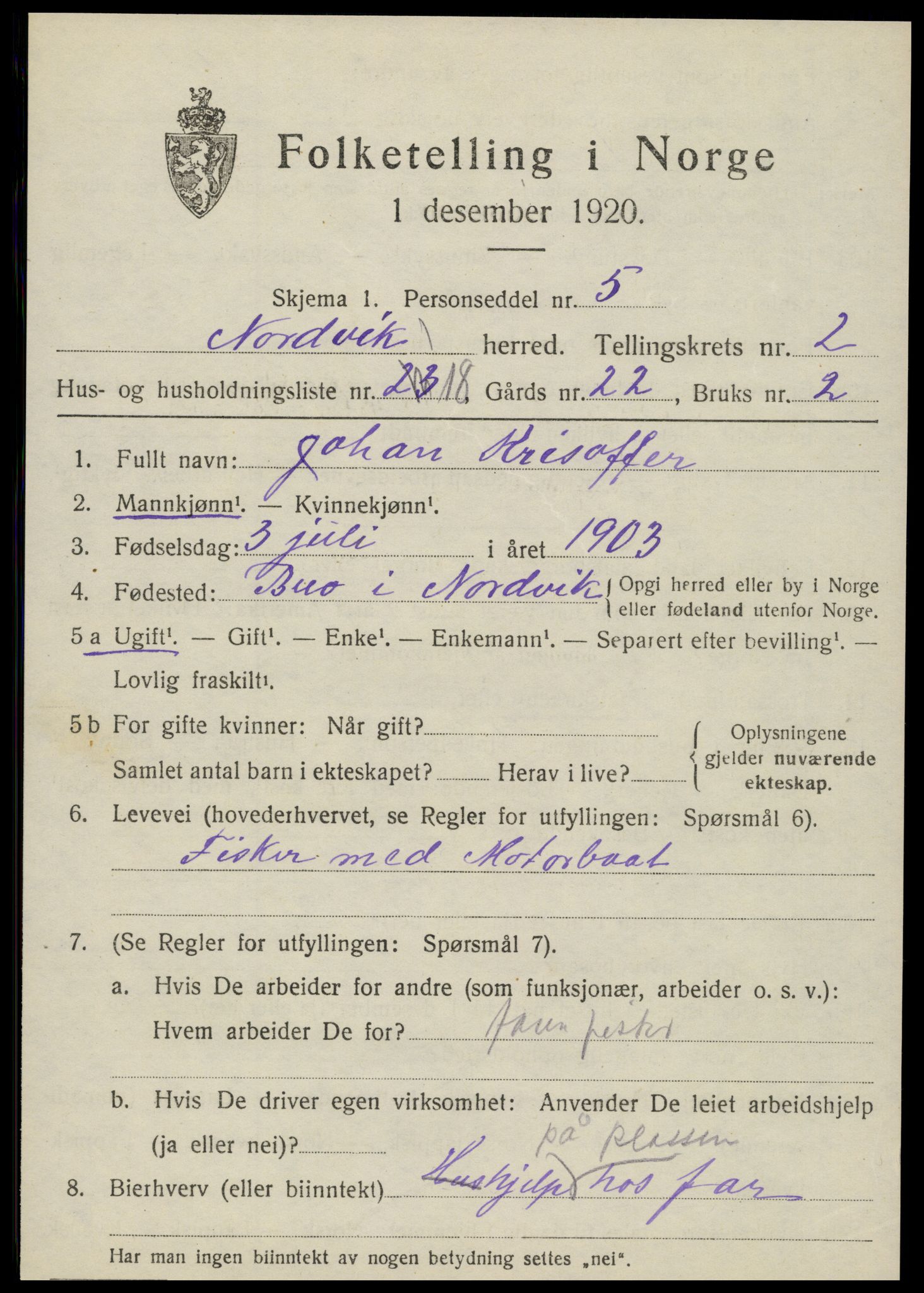 SAT, Folketelling 1920 for 1819 Nordvik herred, 1920, s. 1282