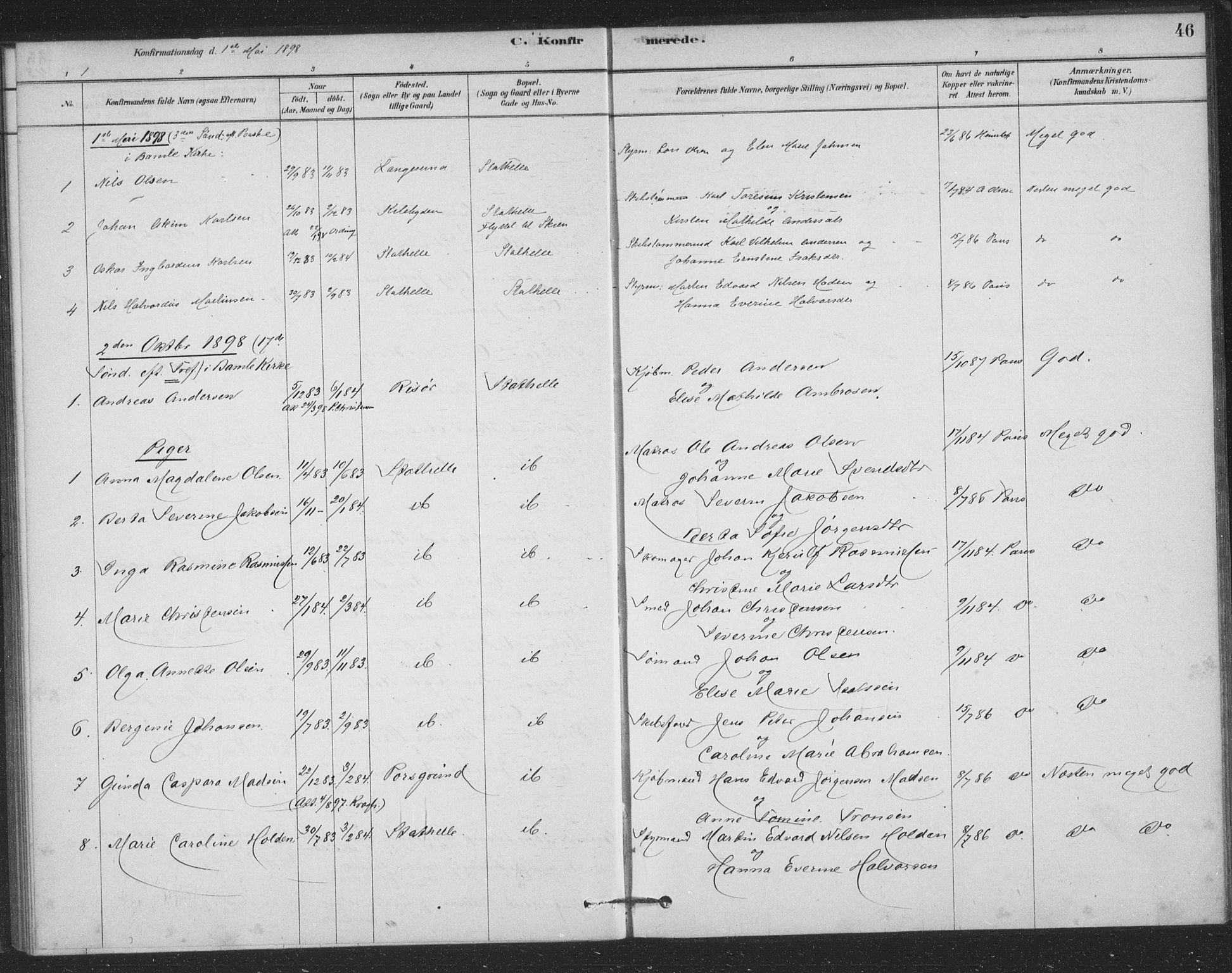 Bamble kirkebøker, AV/SAKO-A-253/F/Fb/L0001: Ministerialbok nr. II 1, 1878-1899, s. 46