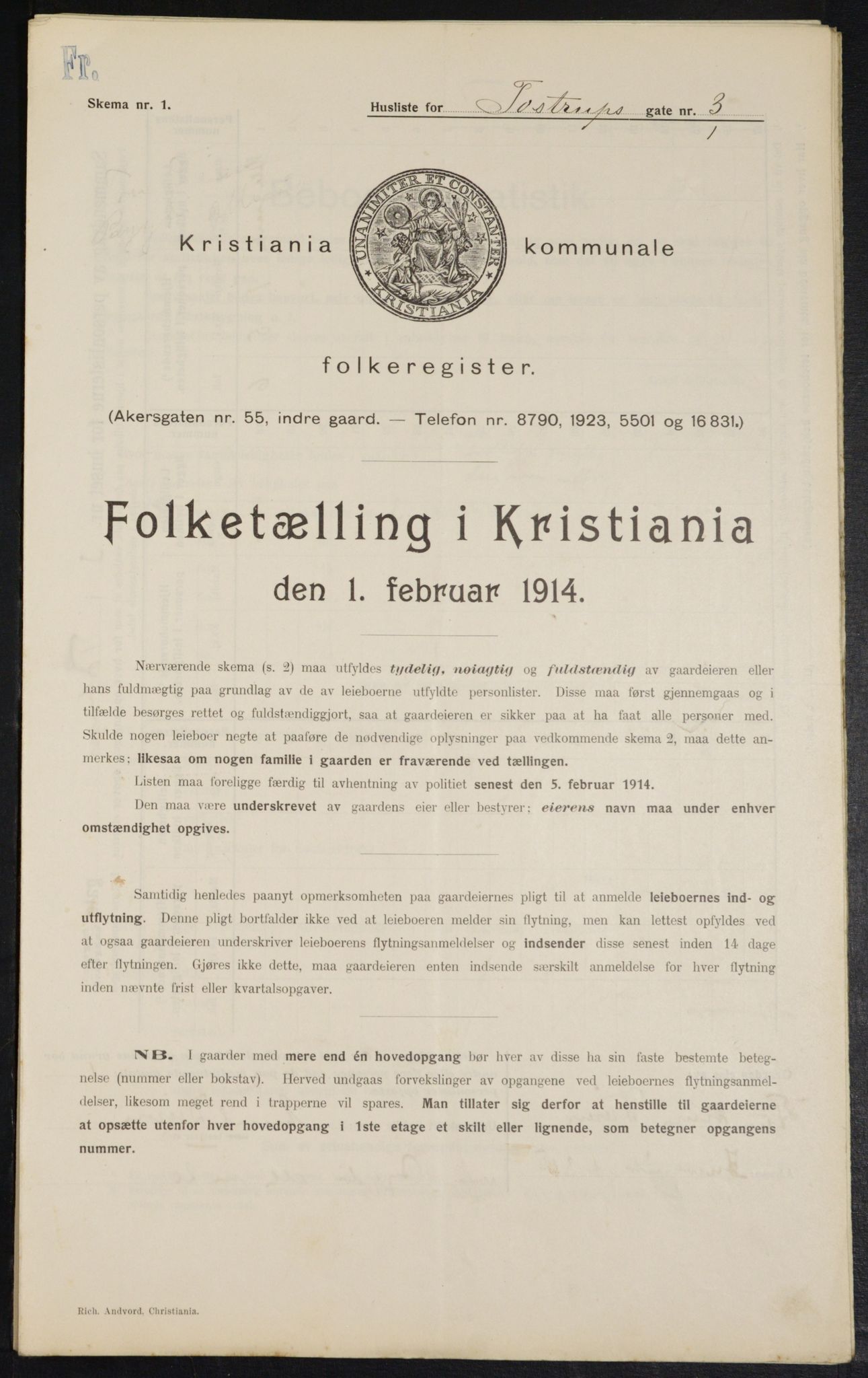 OBA, Kommunal folketelling 1.2.1914 for Kristiania, 1914, s. 115970