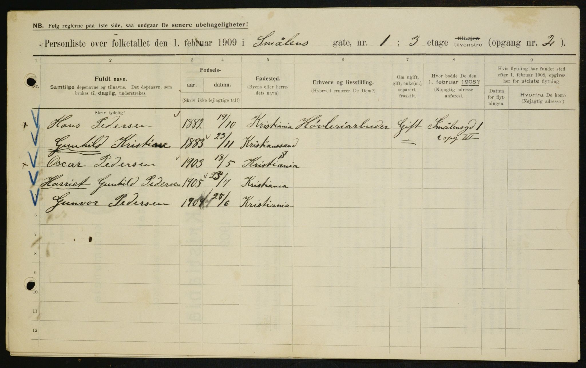 OBA, Kommunal folketelling 1.2.1909 for Kristiania kjøpstad, 1909, s. 88593