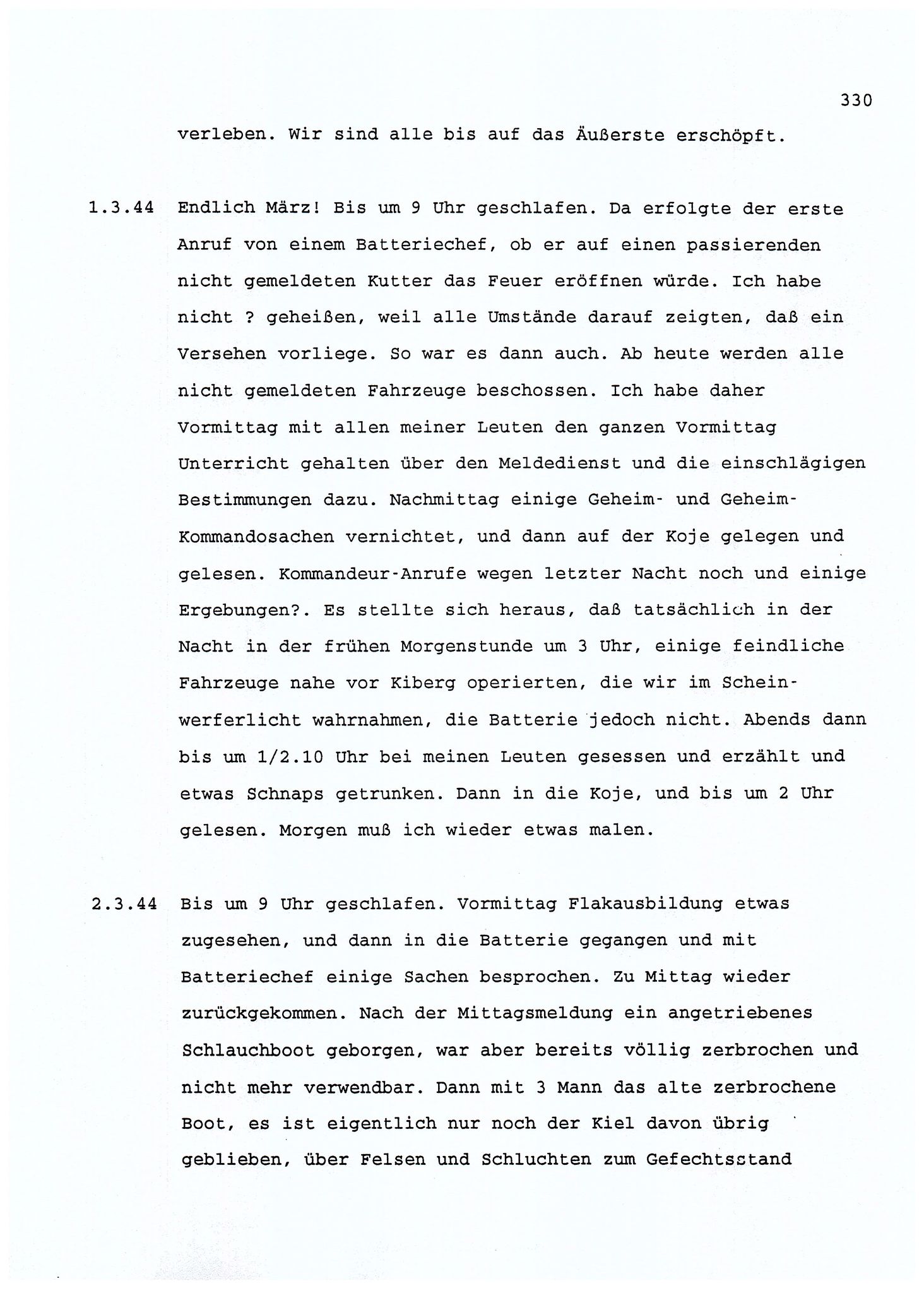 Dagbokopptegnelser av en tysk marineoffiser stasjonert i Norge , FMFB/A-1160/F/L0001: Dagbokopptegnelser av en tysk marineoffiser stasjonert i Norge, 1941-1944, s. 330