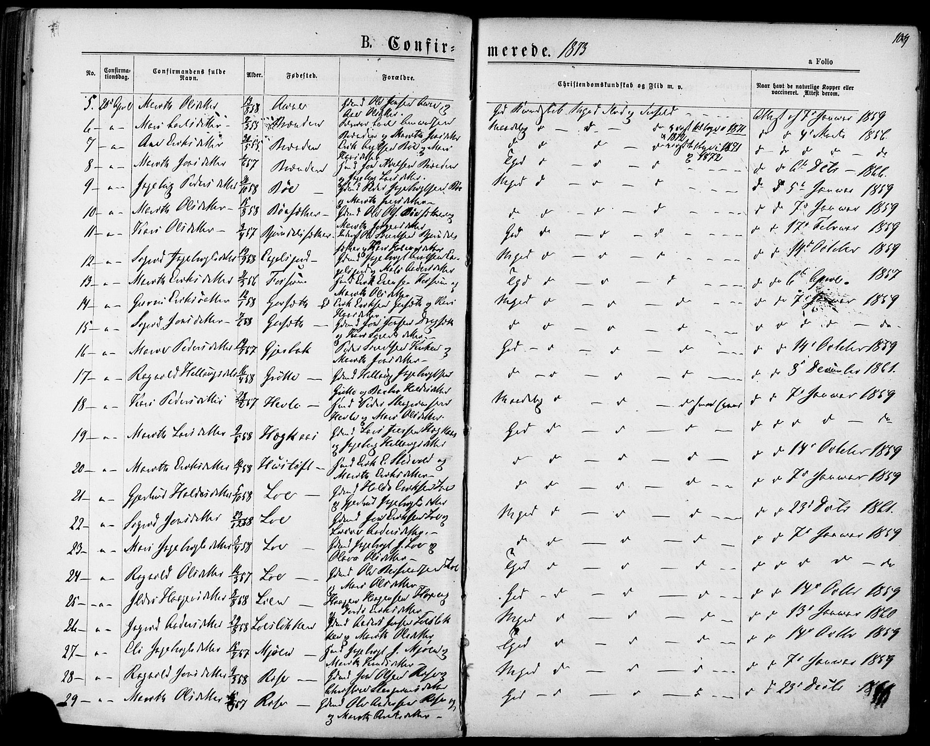 Ministerialprotokoller, klokkerbøker og fødselsregistre - Sør-Trøndelag, AV/SAT-A-1456/678/L0900: Ministerialbok nr. 678A09, 1872-1881, s. 109