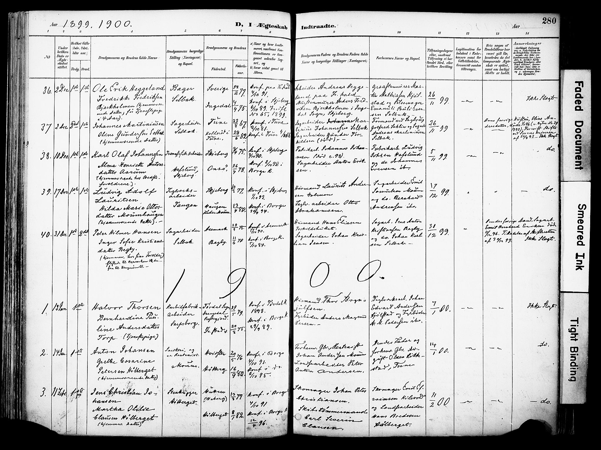Borge prestekontor Kirkebøker, AV/SAO-A-10903/F/Fa/L0008: Ministerialbok nr. I 8B, 1887-1902, s. 280