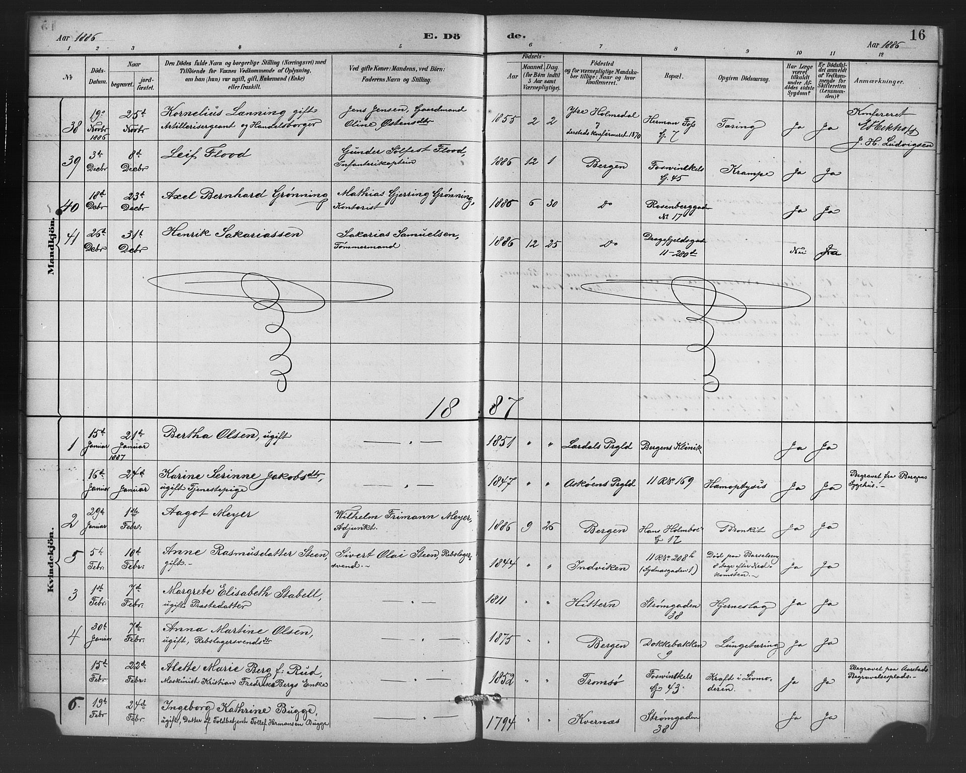 Johanneskirken sokneprestembete, AV/SAB-A-76001/H/Hab: Klokkerbok nr. D 1, 1885-1915, s. 16