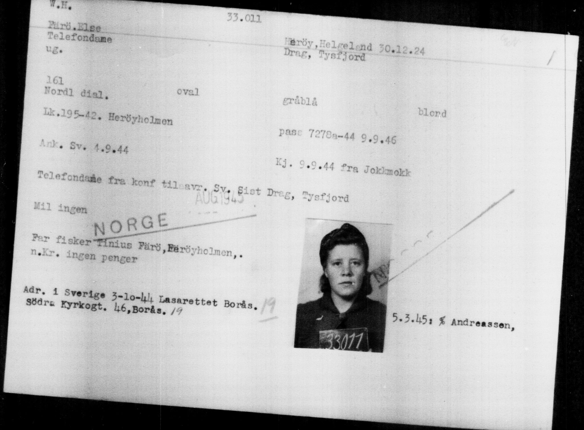 Utenriksstasjonene, Legasjonen i Stockholm, Flyktningkontoret, AV/RA-S-6753/V/Va/L0013: Kjesäterkartoteket, flyktninger med registreringsnr. 31500-34731, 1940-1945, s. 1580
