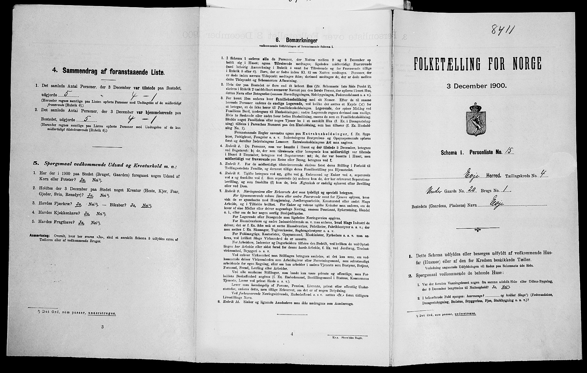 SAK, Folketelling 1900 for 0937 Evje herred, 1900, s. 262