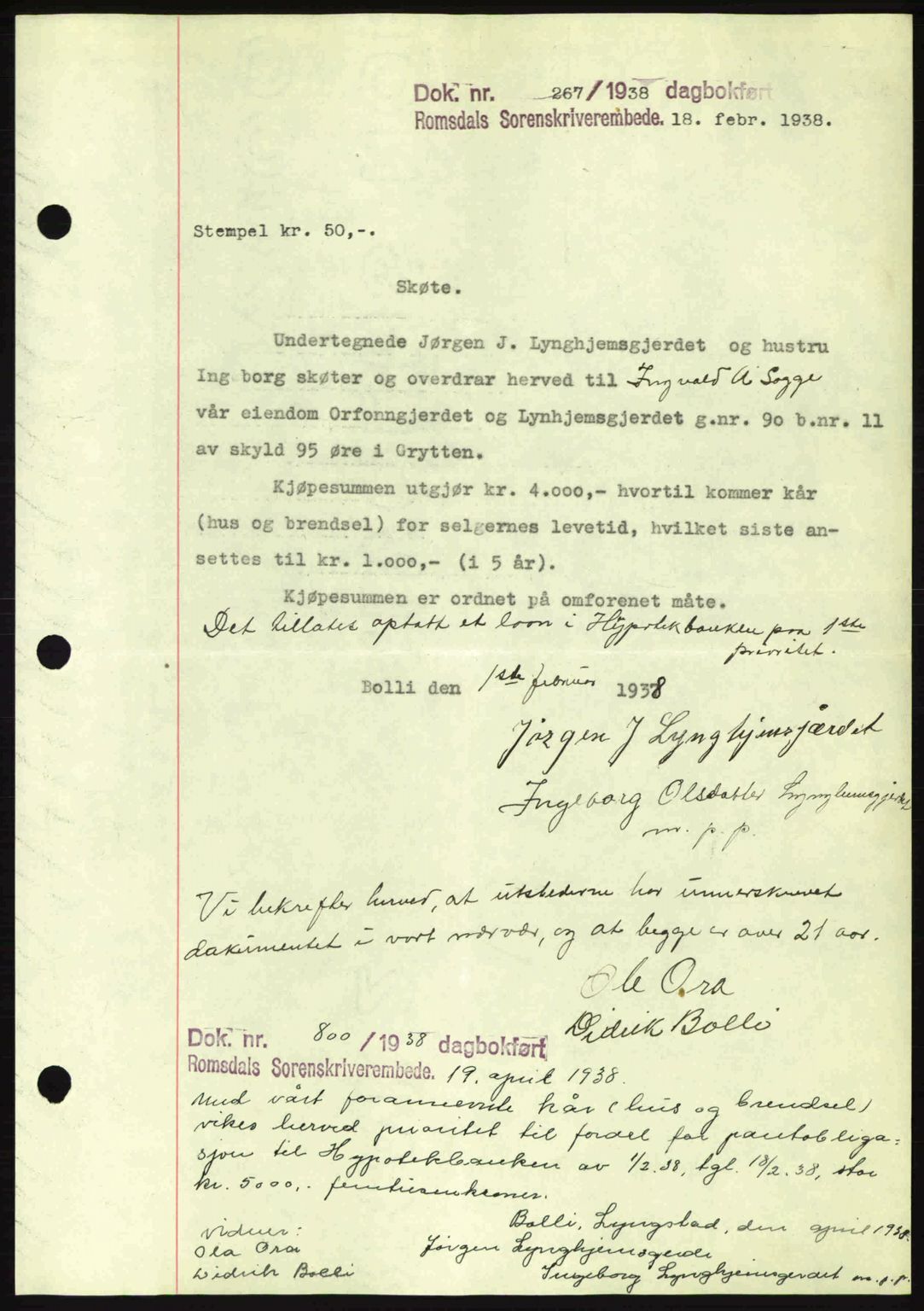 Romsdal sorenskriveri, SAT/A-4149/1/2/2C: Pantebok nr. A4, 1937-1938, Dagboknr: 267/1938
