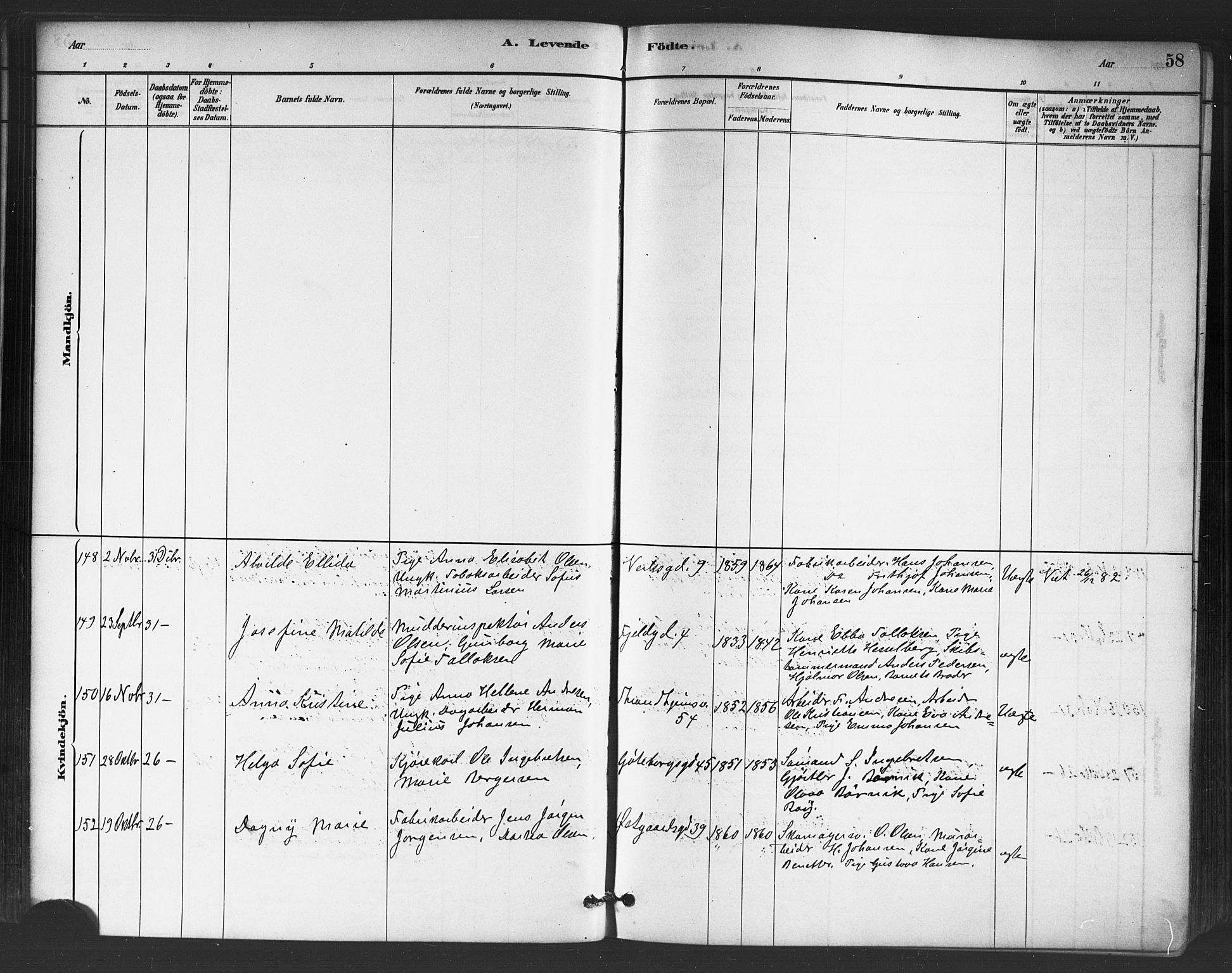Petrus prestekontor Kirkebøker, AV/SAO-A-10872/G/Ga/L0001: Klokkerbok nr. 1, 1880-1887, s. 58