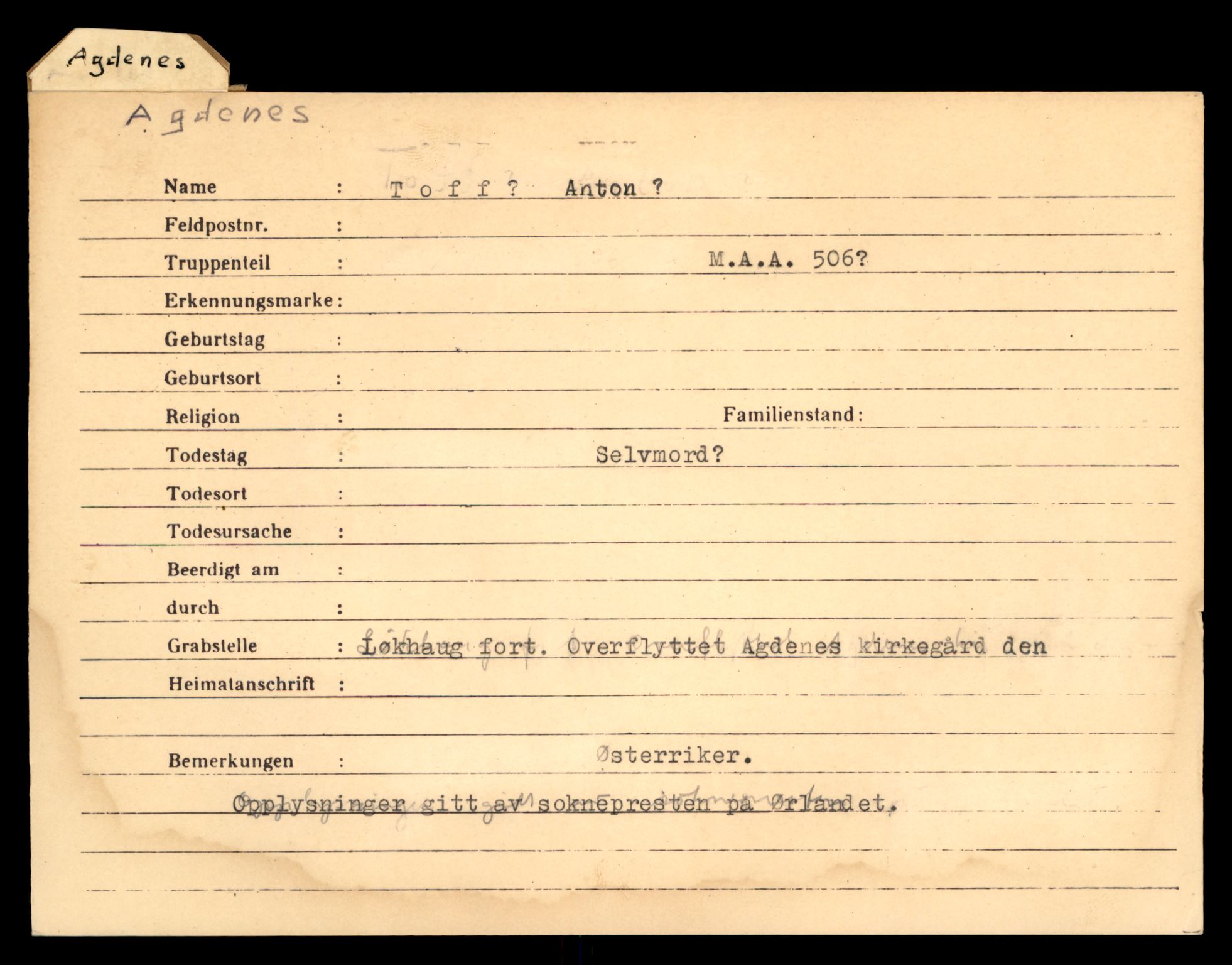 Distriktskontoret for krigsgraver, SAT/A-5030/E/L0005: Kasett/kartotek over falne Britiske og tyske solater, samt andre nasjoners krigsgraver, 1945, s. 1781