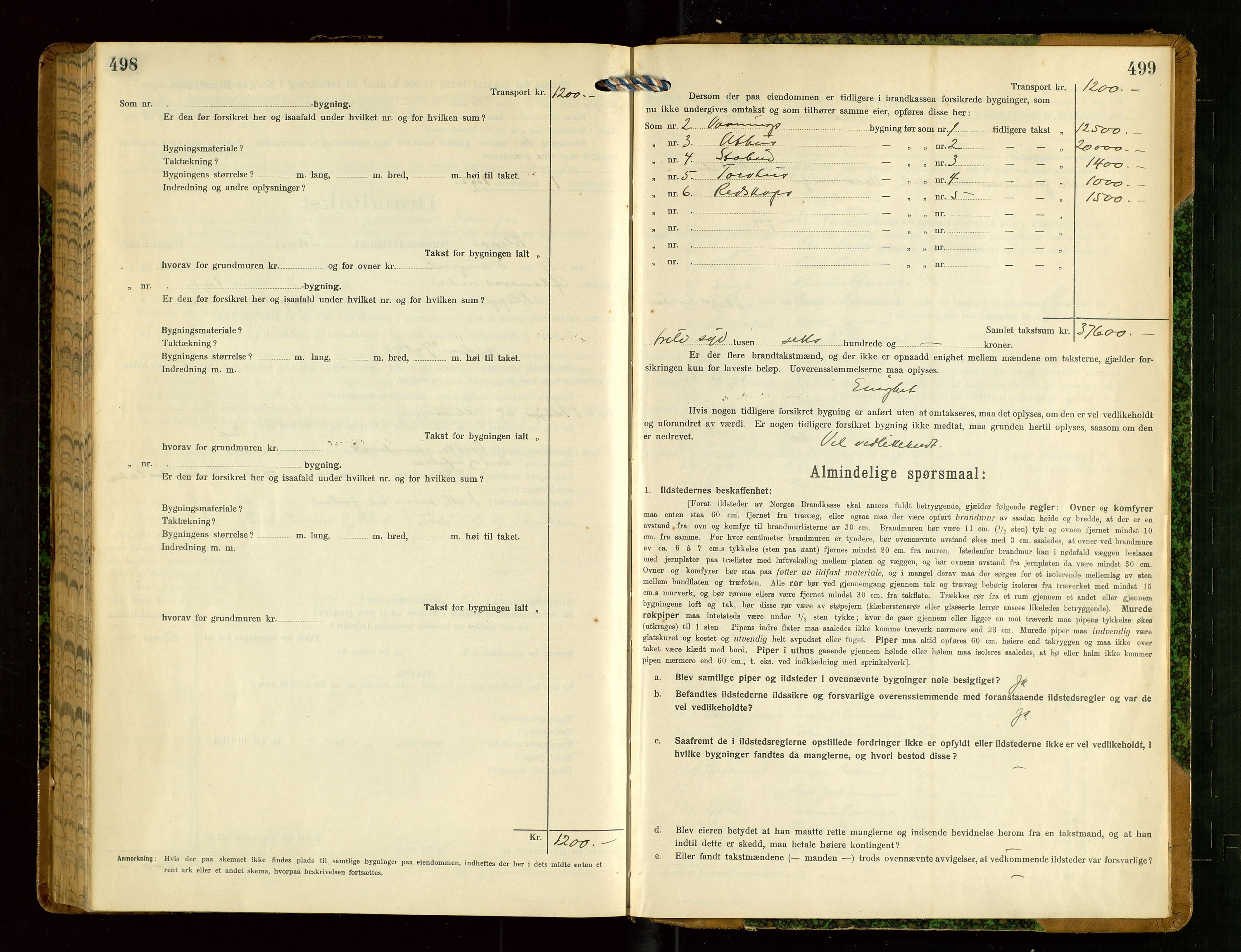 Klepp lensmannskontor, SAST/A-100163/Goc/L0008: "Brandtakstprotokol" m/register, 1914-1917, s. 498-499
