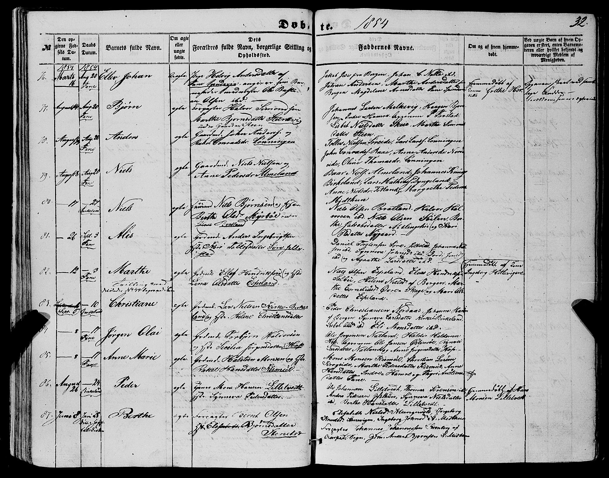 Fana Sokneprestembete, AV/SAB-A-75101/H/Haa/Haaa/L0011: Ministerialbok nr. A 11, 1851-1862, s. 32