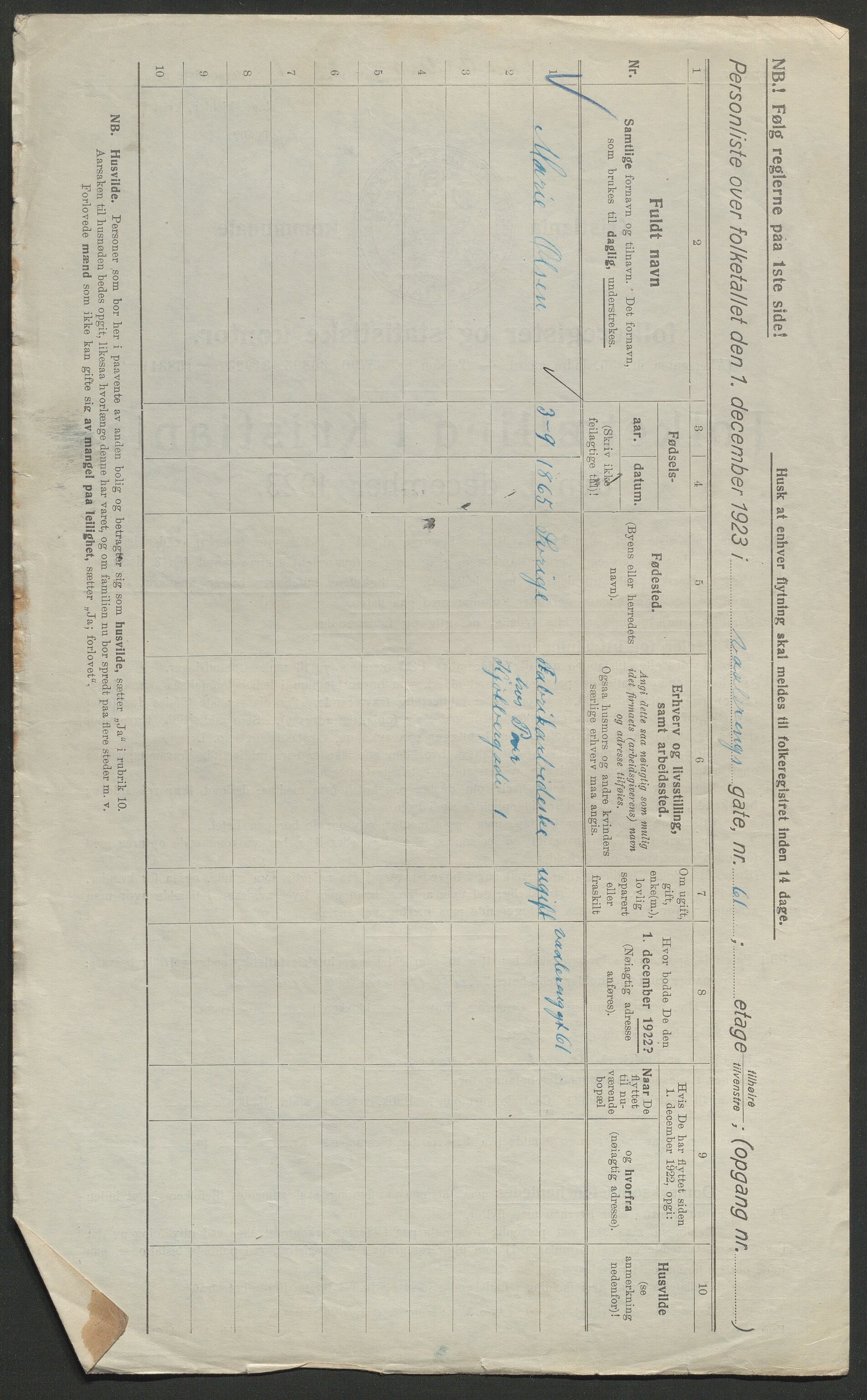 OBA, Kommunal folketelling 1.12.1923 for Kristiania, 1923, s. 139407