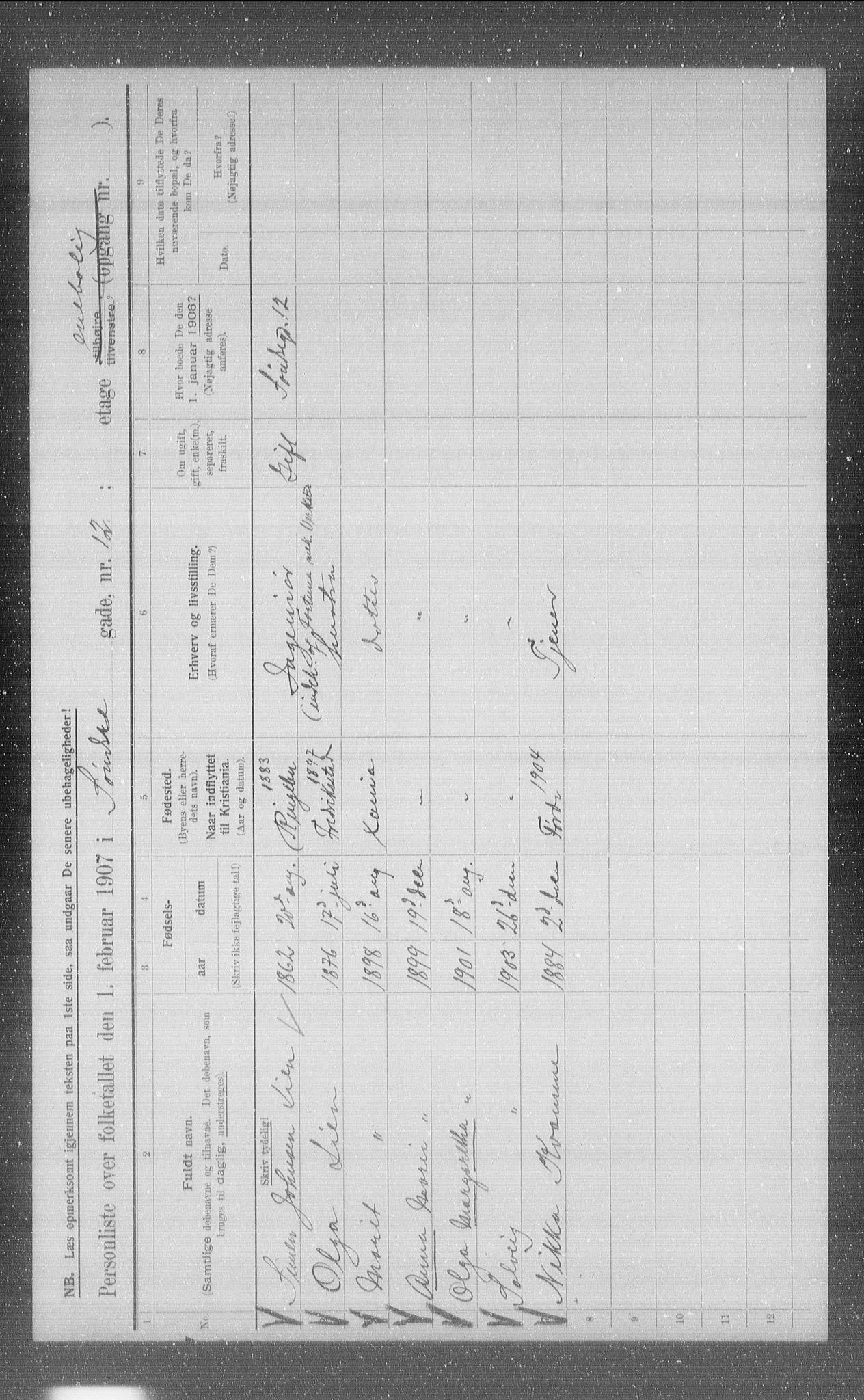 OBA, Kommunal folketelling 1.2.1907 for Kristiania kjøpstad, 1907, s. 54131