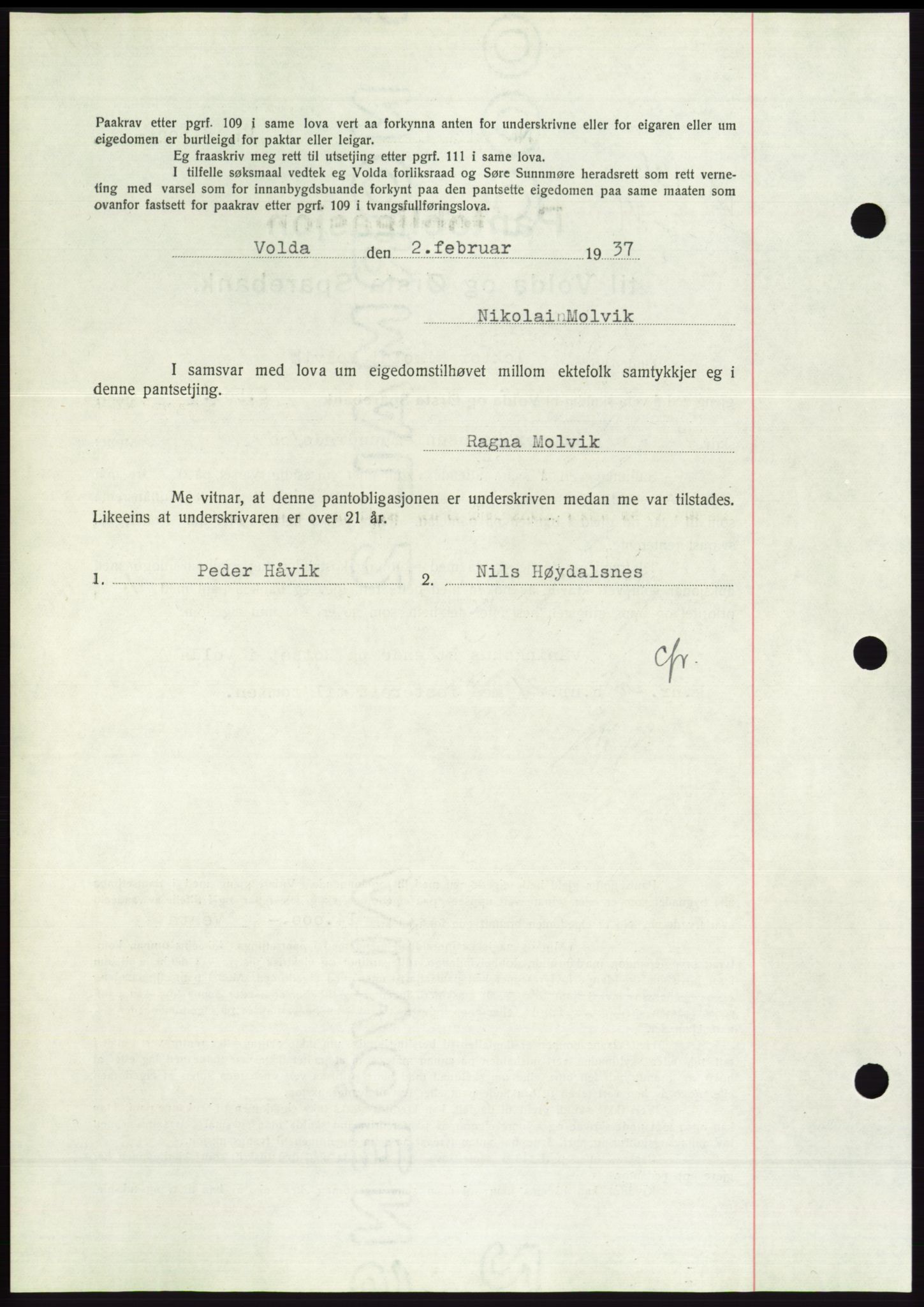 Søre Sunnmøre sorenskriveri, AV/SAT-A-4122/1/2/2C/L0062: Pantebok nr. 56, 1936-1937, Dagboknr: 196/1937