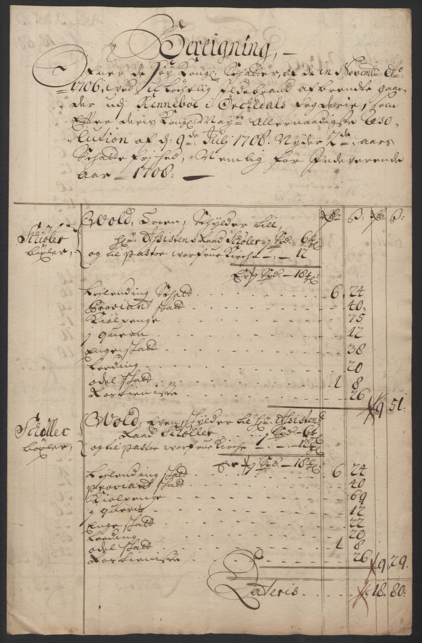 Rentekammeret inntil 1814, Reviderte regnskaper, Fogderegnskap, AV/RA-EA-4092/R60/L3958: Fogderegnskap Orkdal og Gauldal, 1708, s. 403