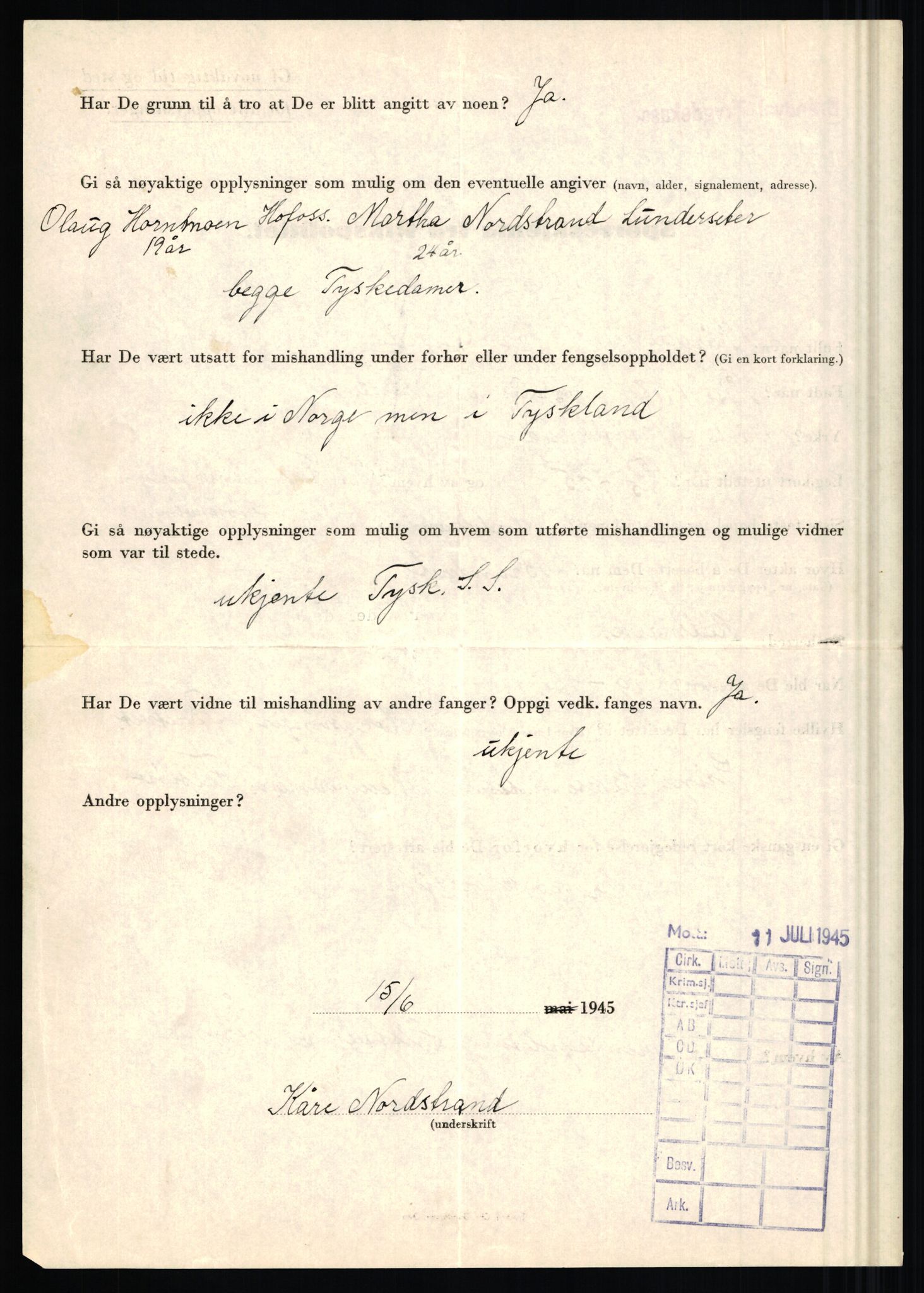 Rikspolitisjefen, AV/RA-S-1560/L/L0012: Mogensen, Øivind - Noraas, Lars, 1940-1945, s. 1061