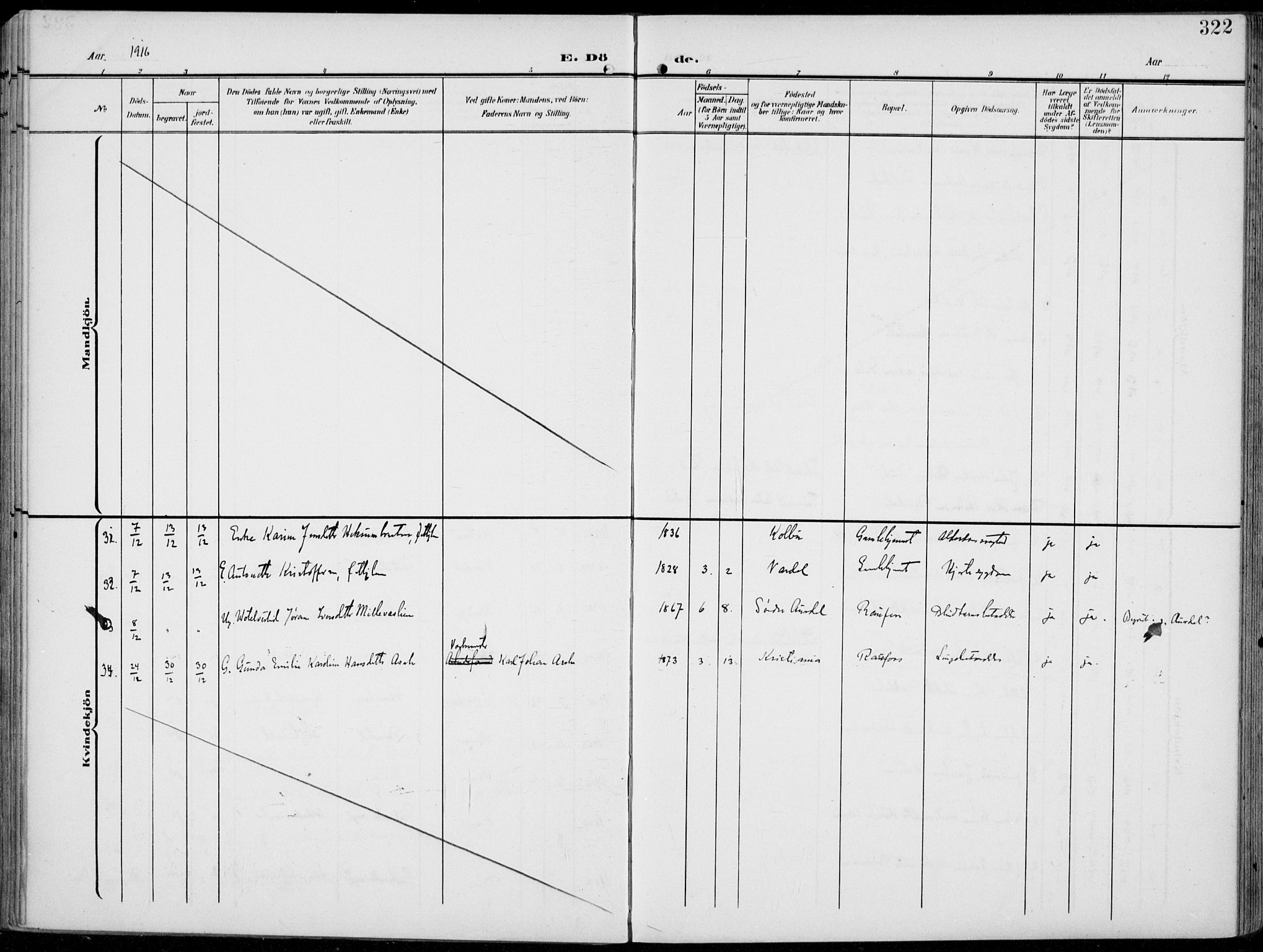 Vestre Toten prestekontor, SAH/PREST-108/H/Ha/Haa/L0014: Ministerialbok nr. 14, 1907-1920, s. 322