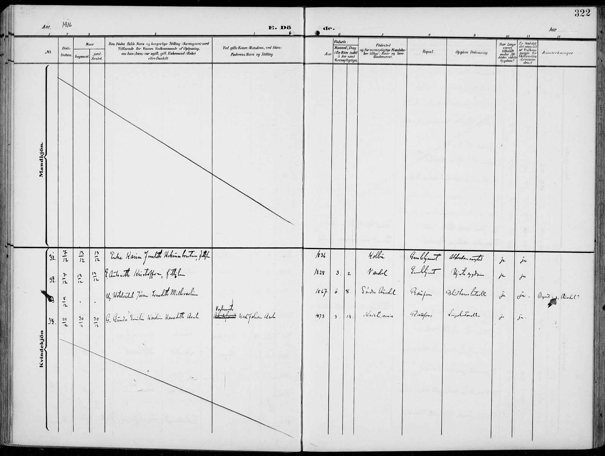 Vestre Toten prestekontor, AV/SAH-PREST-108/H/Ha/Haa/L0014: Ministerialbok nr. 14, 1907-1920, s. 322