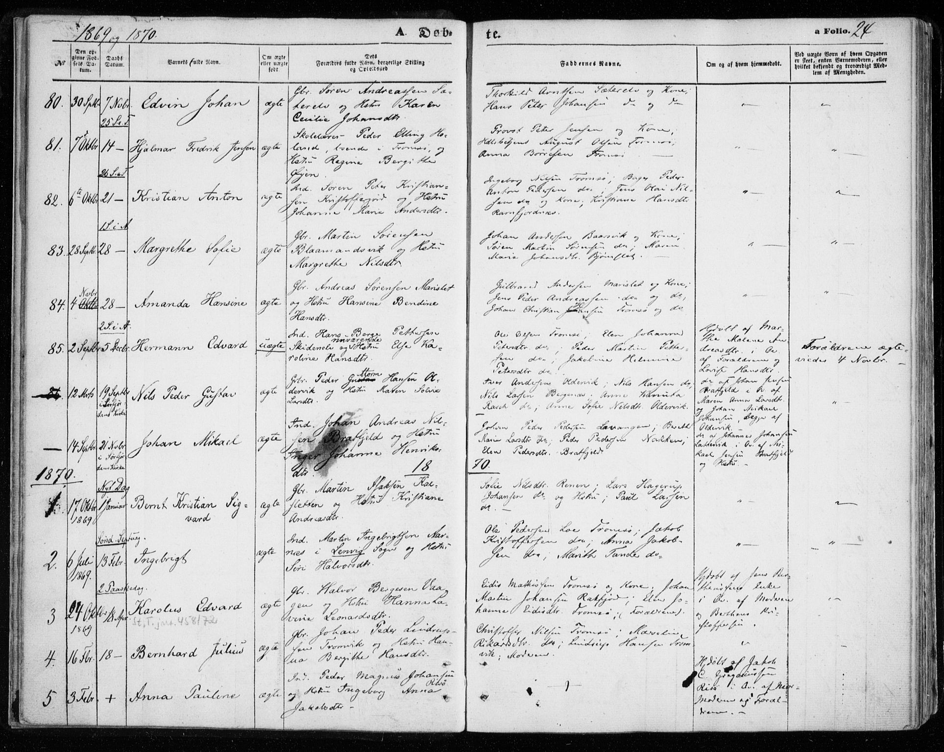 Tromsøysund sokneprestkontor, AV/SATØ-S-1304/G/Ga/L0002kirke: Ministerialbok nr. 2, 1867-1875, s. 24