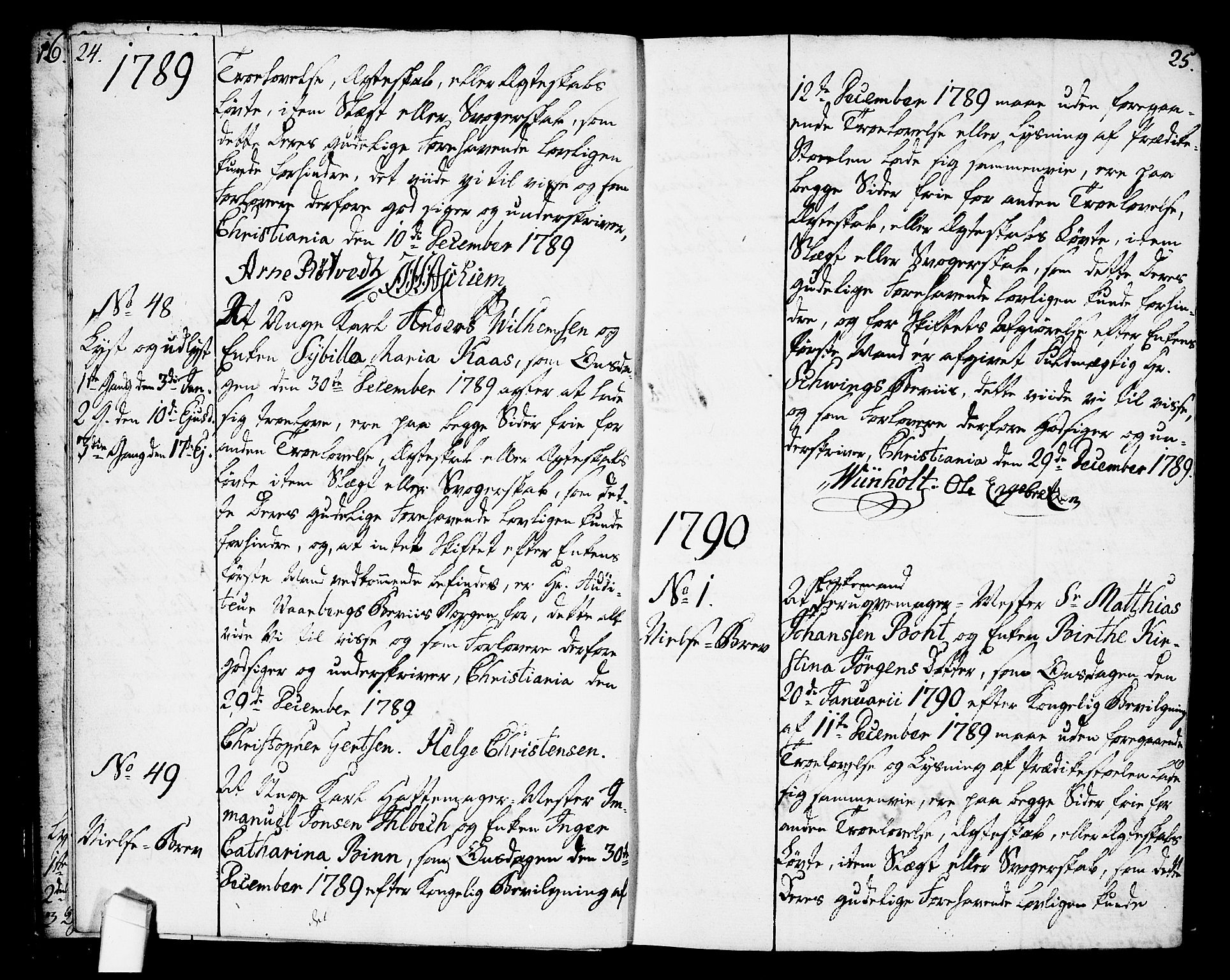 Oslo domkirke Kirkebøker, SAO/A-10752/L/La/L0010: Forlovererklæringer nr. 10, 1789-1807, s. 24-25