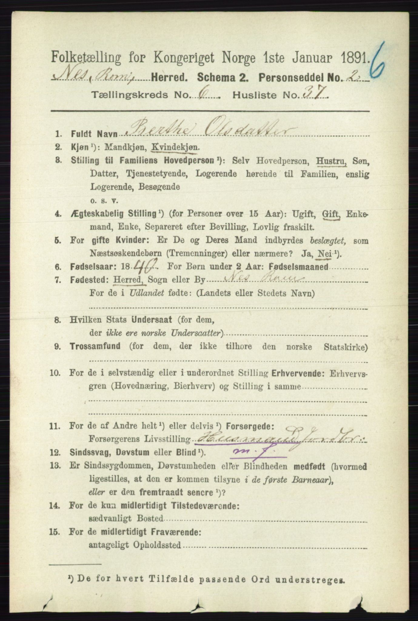 RA, Folketelling 1891 for 0236 Nes herred, 1891, s. 3614