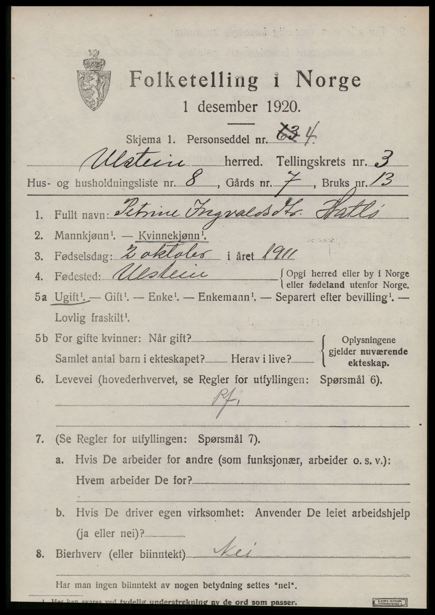SAT, Folketelling 1920 for 1516 Ulstein herred, 1920, s. 1746