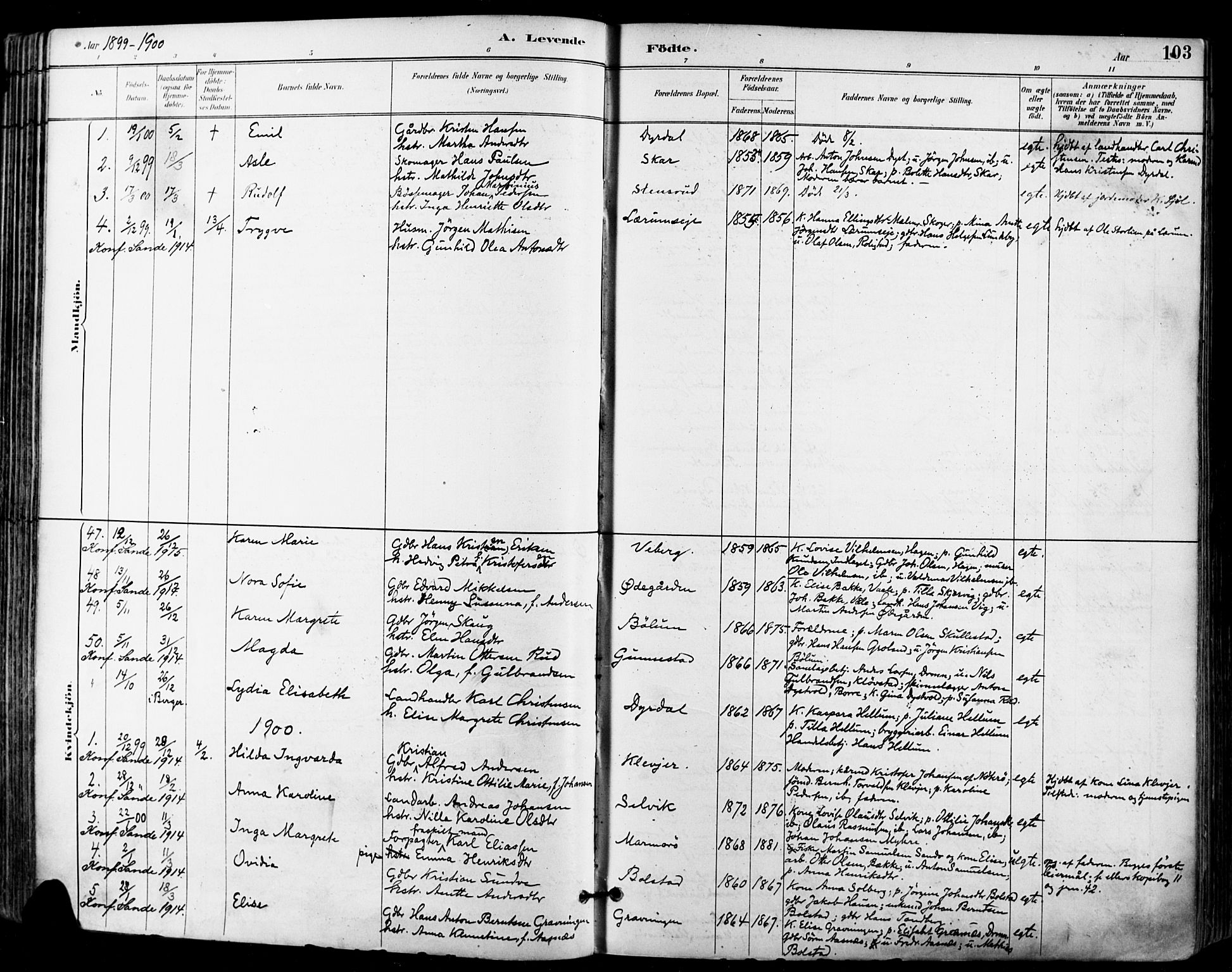 Sande Kirkebøker, AV/SAKO-A-53/F/Fa/L0007: Ministerialbok nr. 7, 1888-1903, s. 103