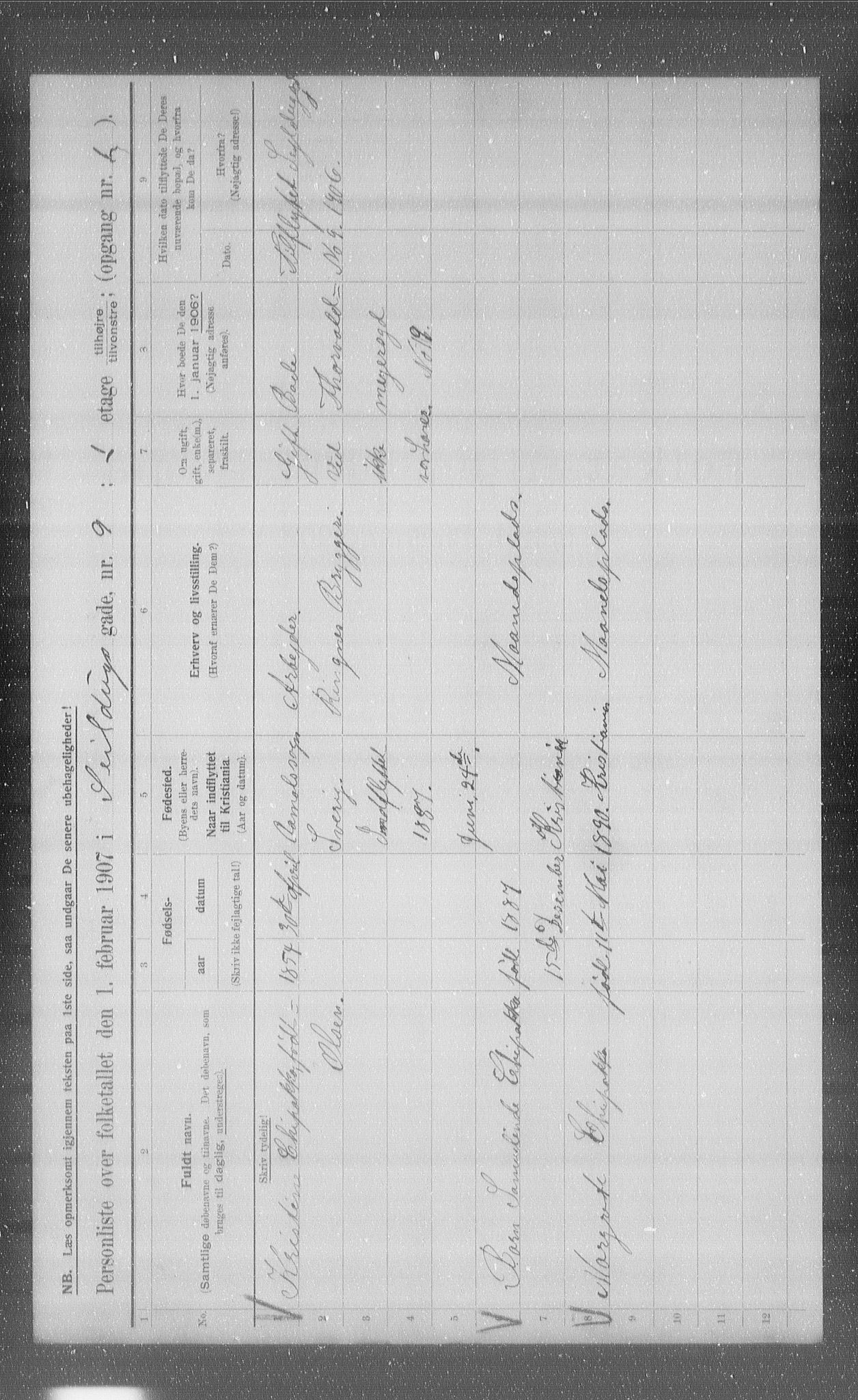 OBA, Kommunal folketelling 1.2.1907 for Kristiania kjøpstad, 1907, s. 48068