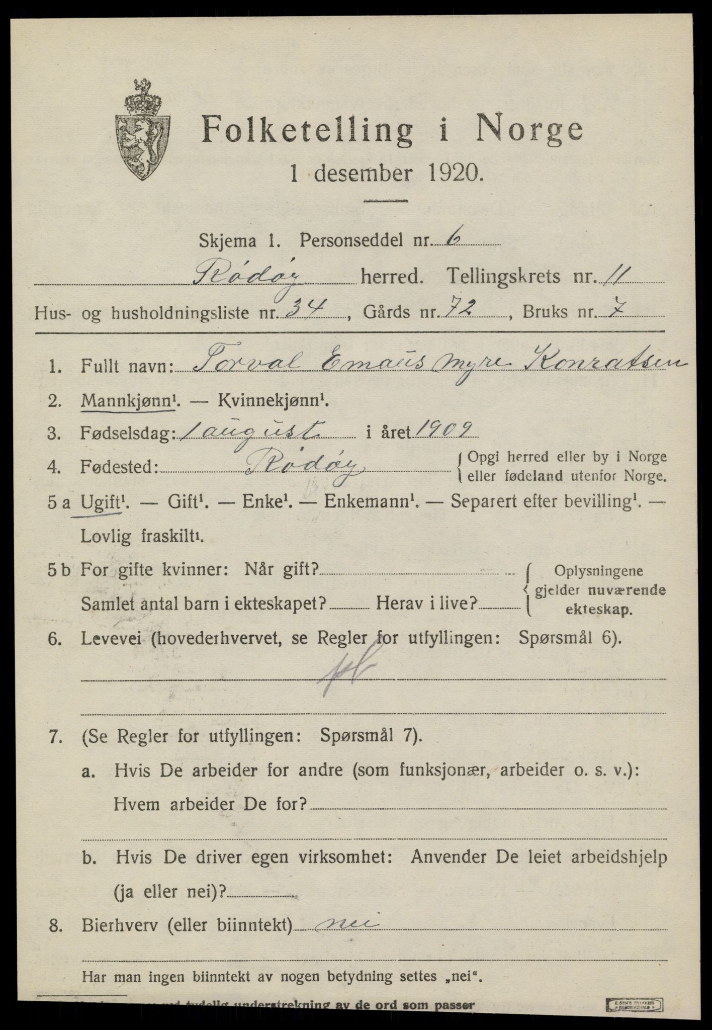SAT, Folketelling 1920 for 1836 Rødøy herred, 1920, s. 6322