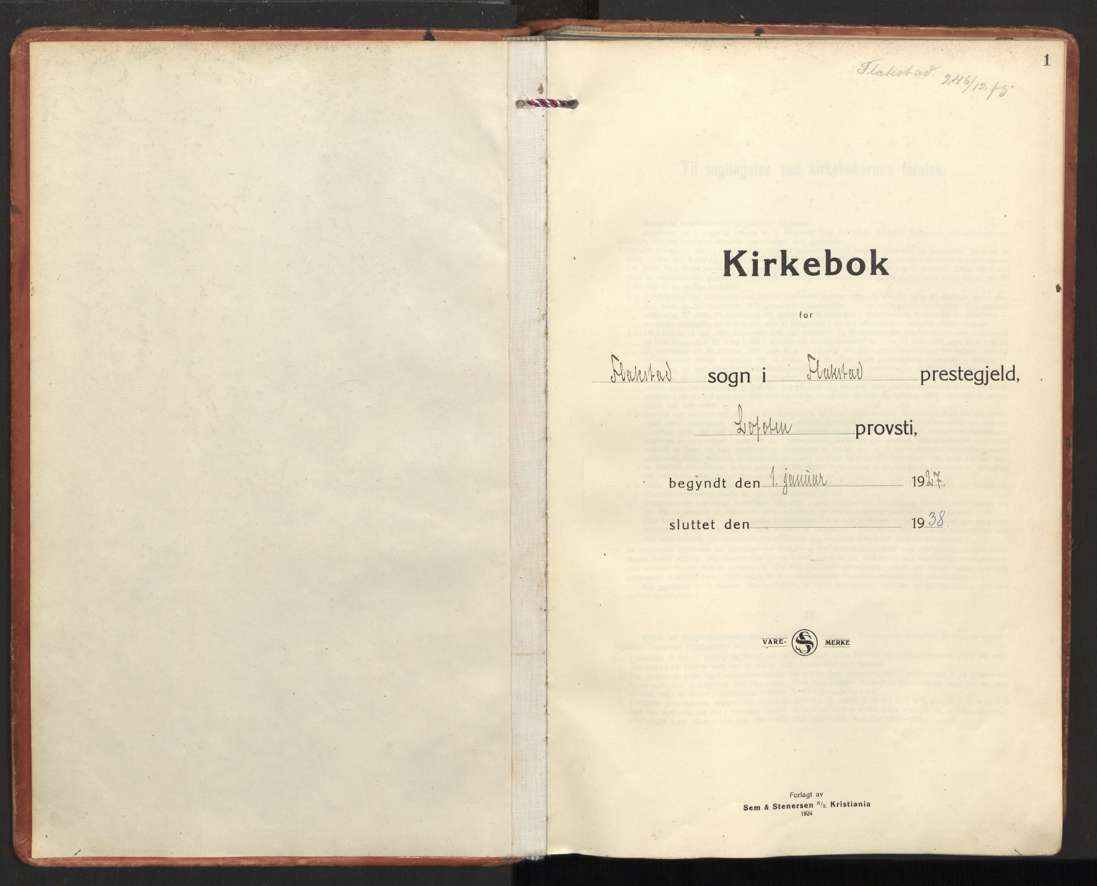 Ministerialprotokoller, klokkerbøker og fødselsregistre - Nordland, SAT/A-1459/885/L1211: Ministerialbok nr. 885A11, 1927-1938, s. 1