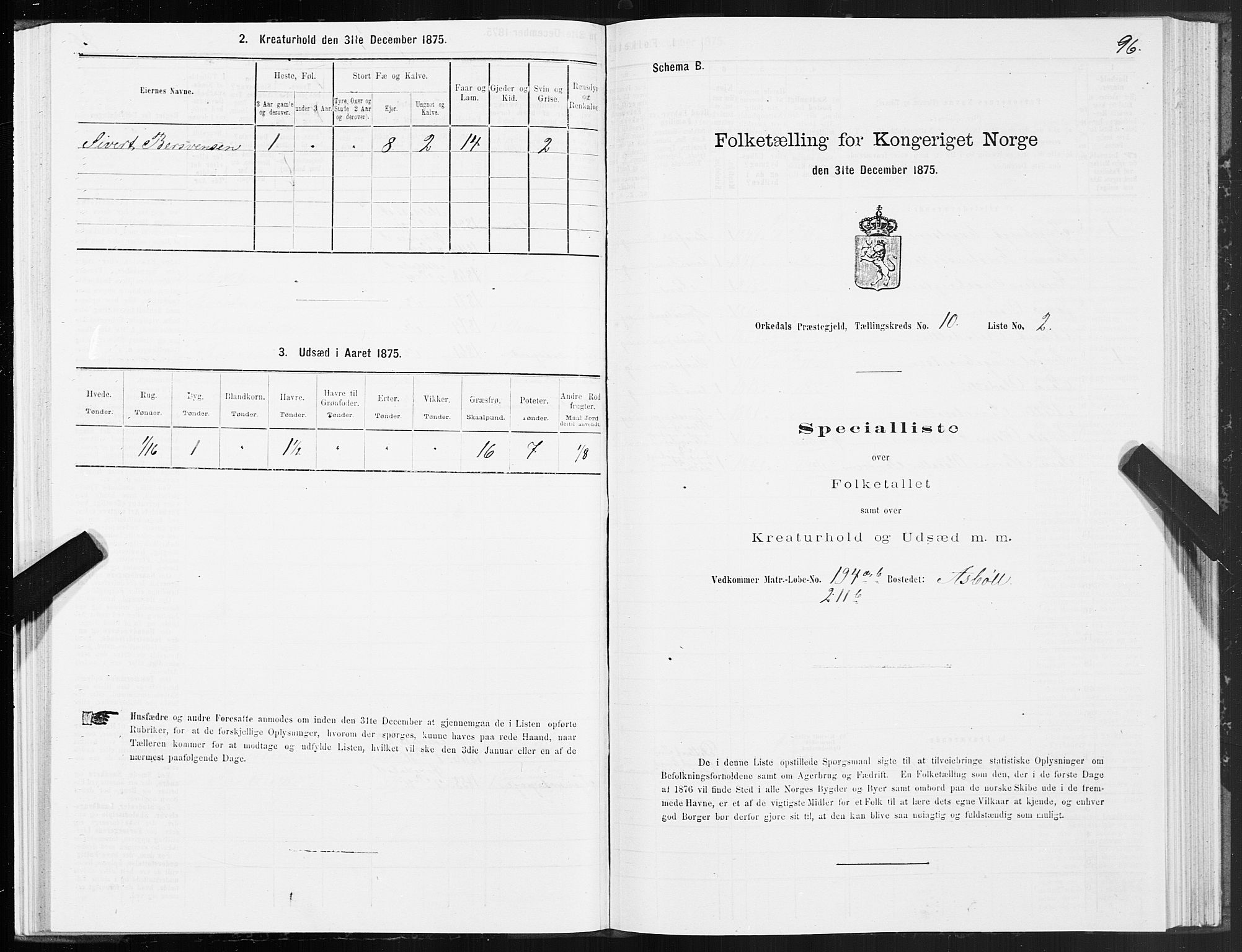 SAT, Folketelling 1875 for 1638P Orkdal prestegjeld, 1875, s. 5096